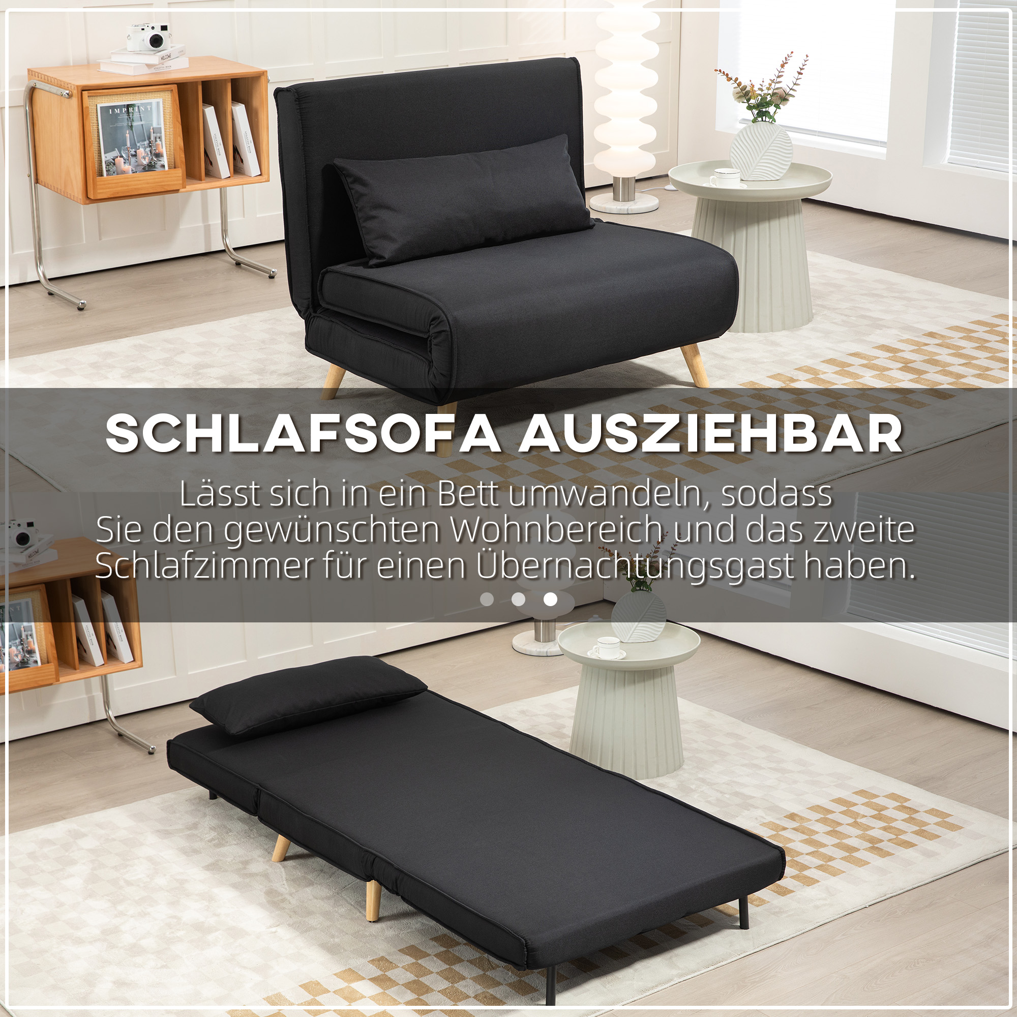 HOMCOM Relaxstoel met Bedfunctie, voor 1 Persoon, Modern Design, tot 350 kg, 94x78x80cm, Zwart