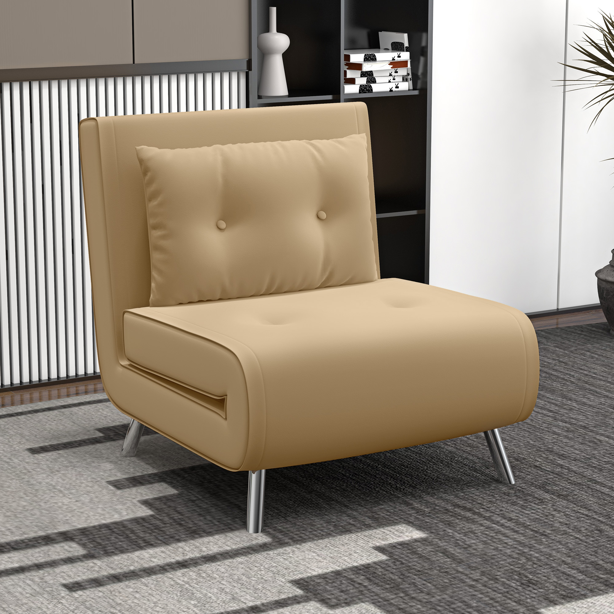 HOMCOM Ligstoel Stoel met Ligfunctie Slaapstoel, Knoopsgatensteek, Linnenlook, 77 cm x 88 cm x 83 cm, Bruin