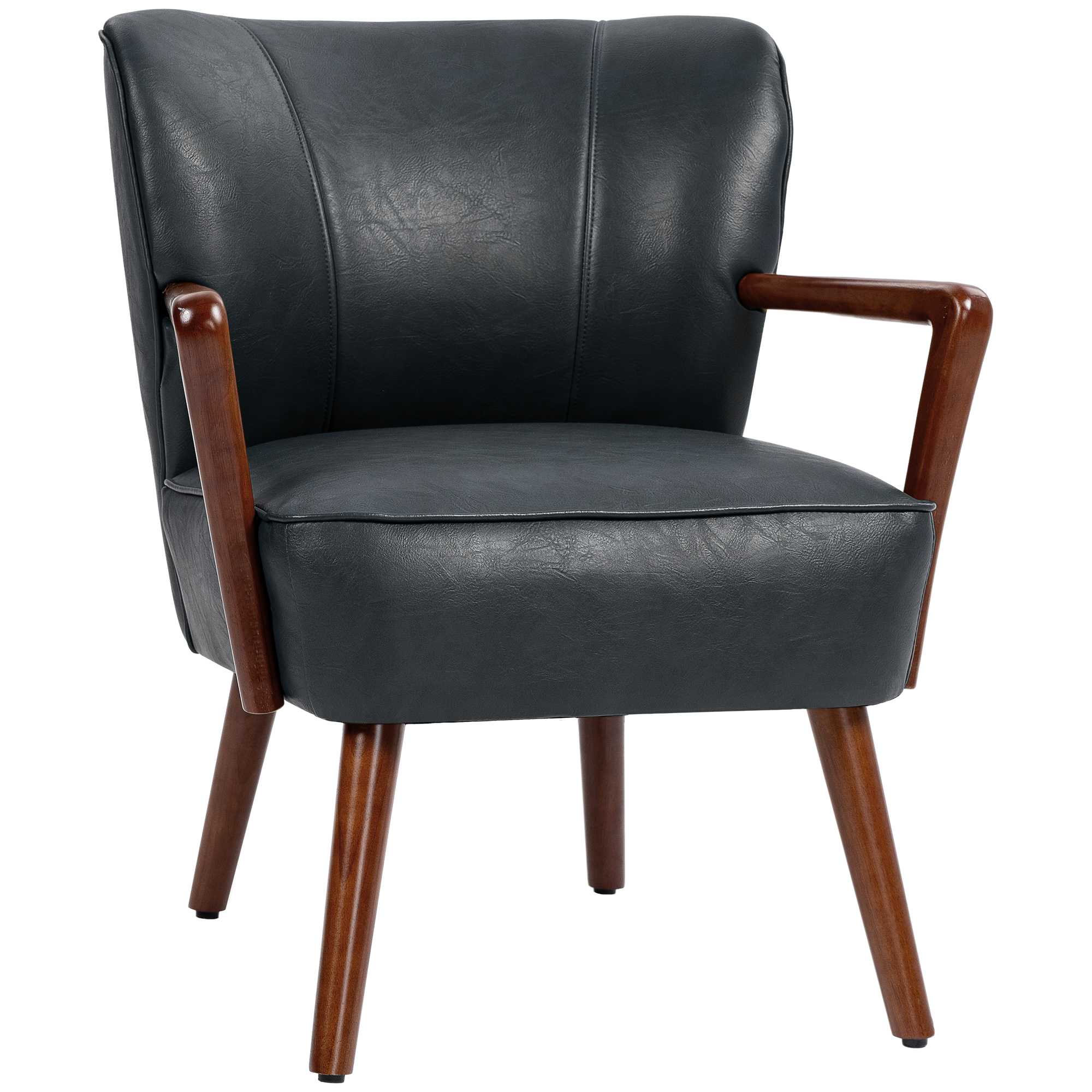 HOMCOM Accentstoel, Brede Zitting, Lederlook, Houten Frame, tot 120 kg, 67x77x80 cm, Zwart
