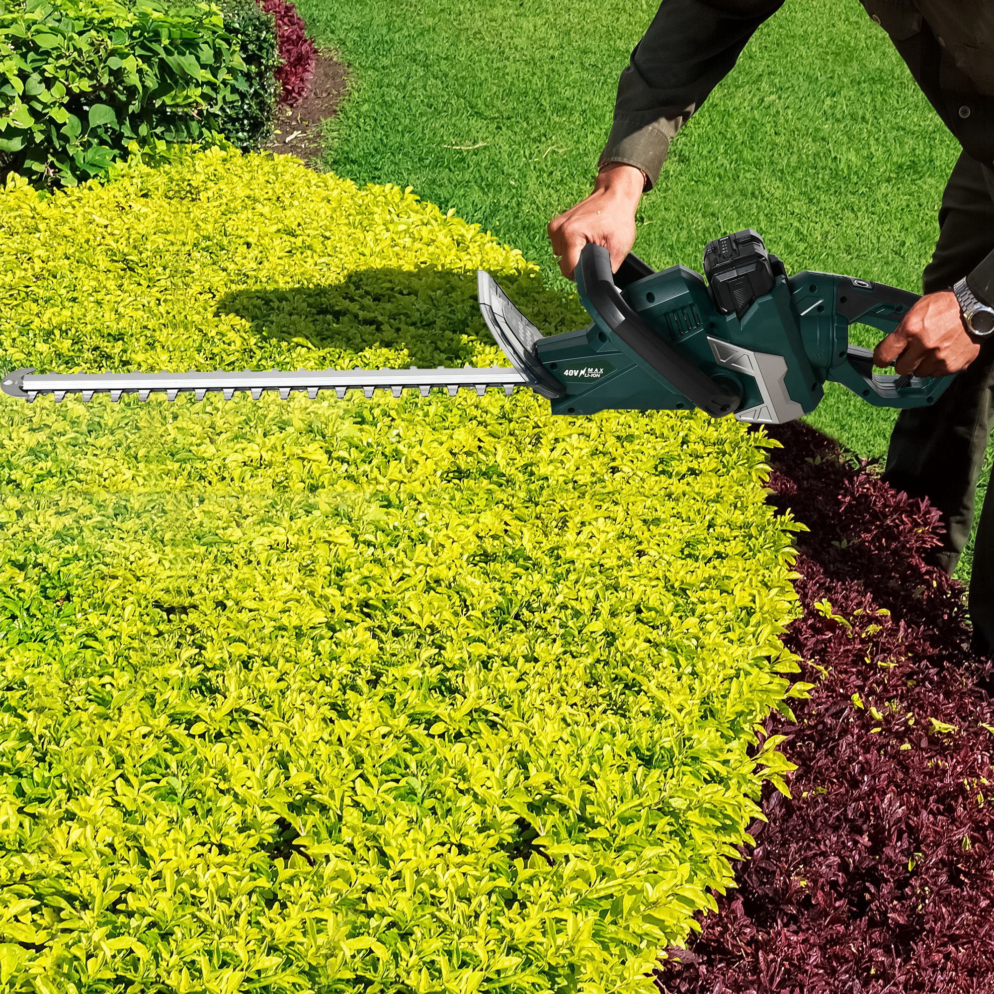 DURHAND Elektrische heggenschaar Snoerloze Elektrische heggenschaar met 350 W motorvermogen Snoerloze 180° draaihendel 52 cm snijlengte Staal ABS Groen + Zwart
