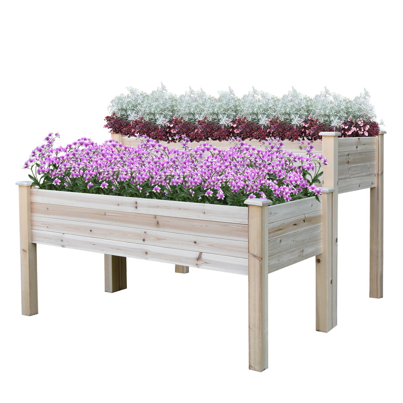 Outsunny Verhoogd bed 2 niveaus koude kas kruidenbed plantenbak met afvoergaten van massief hout