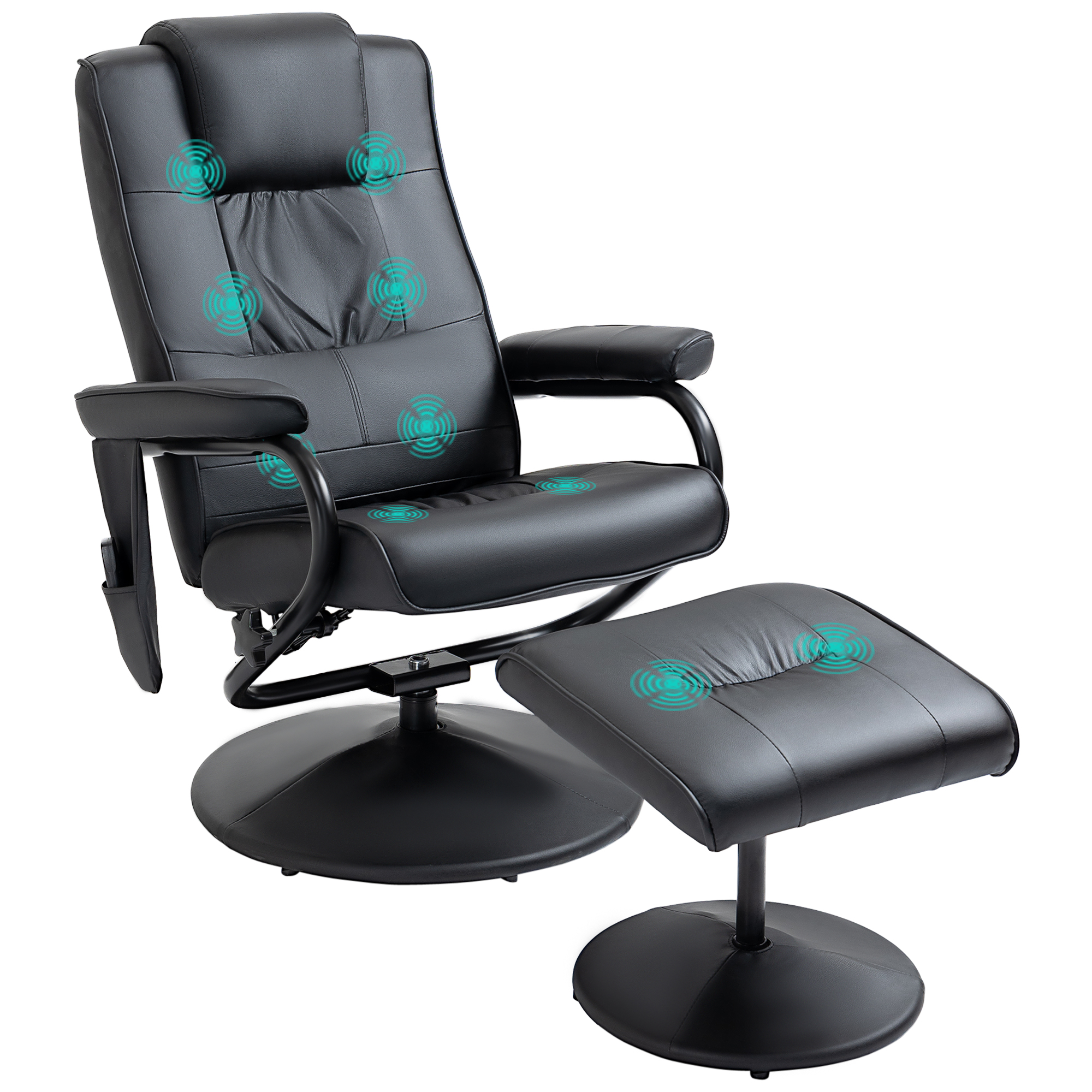 HOMCOM massagestoel relaxstoel tv-stoel stoel met massagefunctie incl. krukje kunstleer zwart 77 x 84 x 95 cm