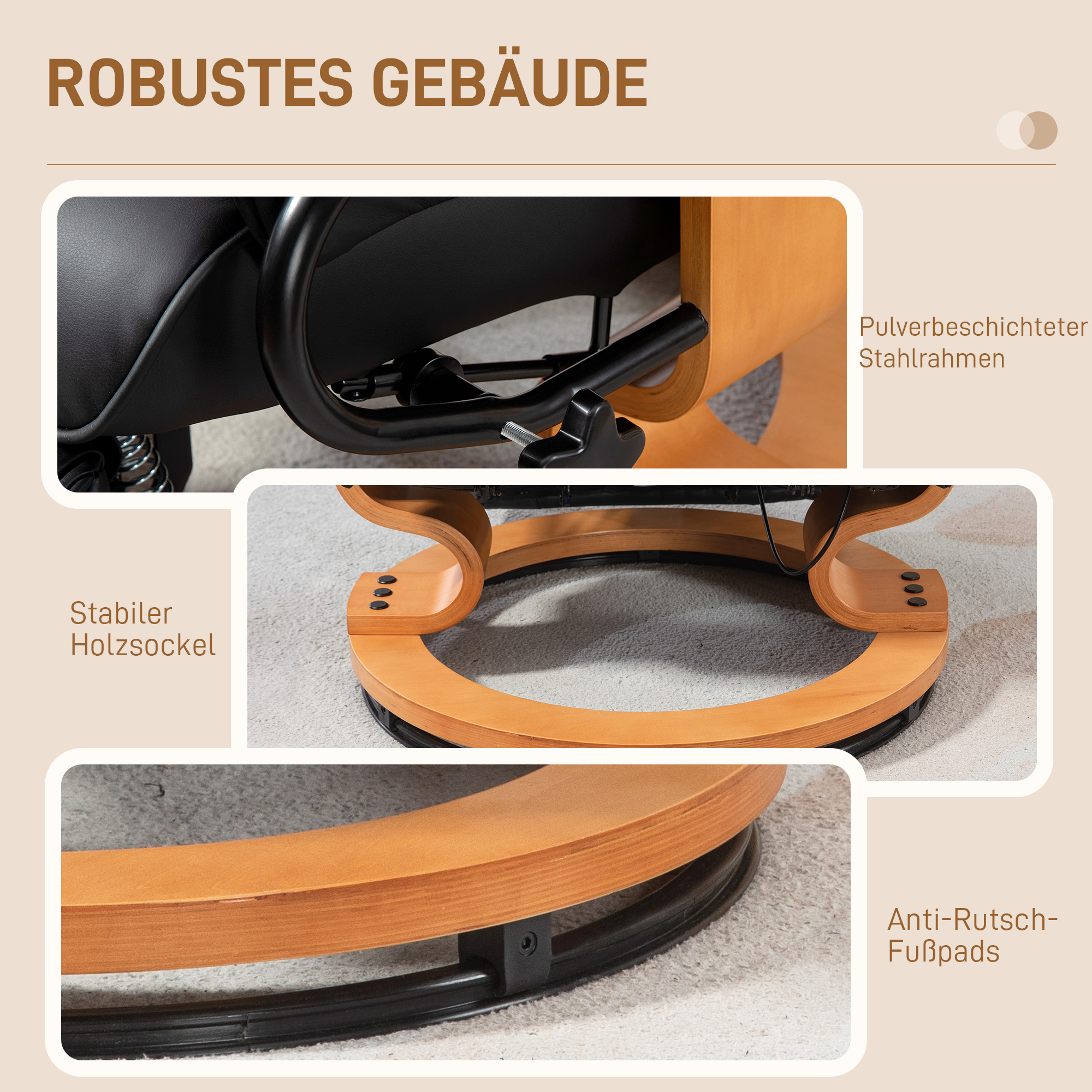 HOMCOM Relaxstoel met Ligfunctie, Draaibaar, tot 150 kg, Kunstlederbekleding, Stalen Frame, Zwart