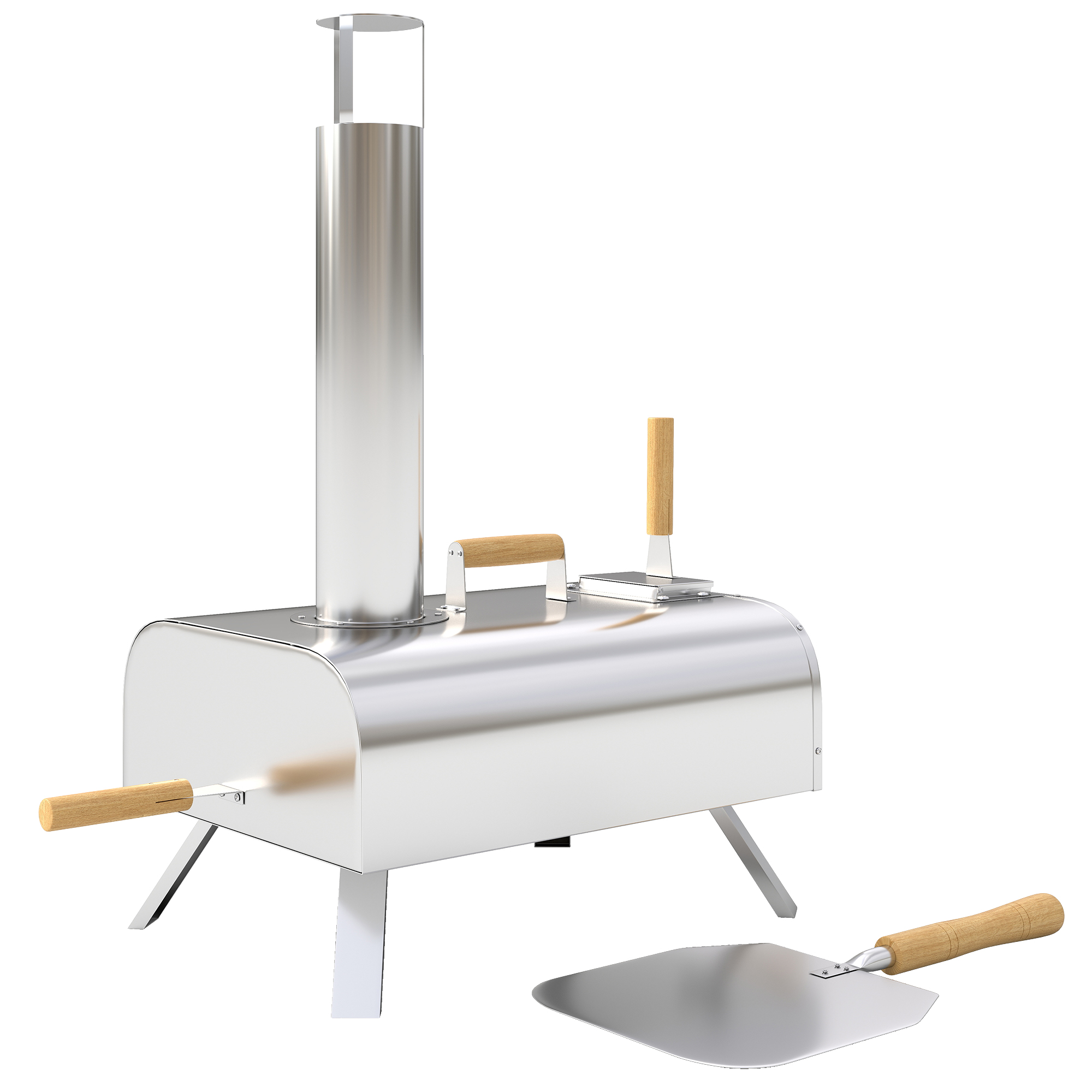 Outsunny Outdoor Pizzaoven, Draagbare Pizza-Oven met Pizzasteen en Schep, Opvouwbare Poten, Schoorsteen, Roestvrijstaal