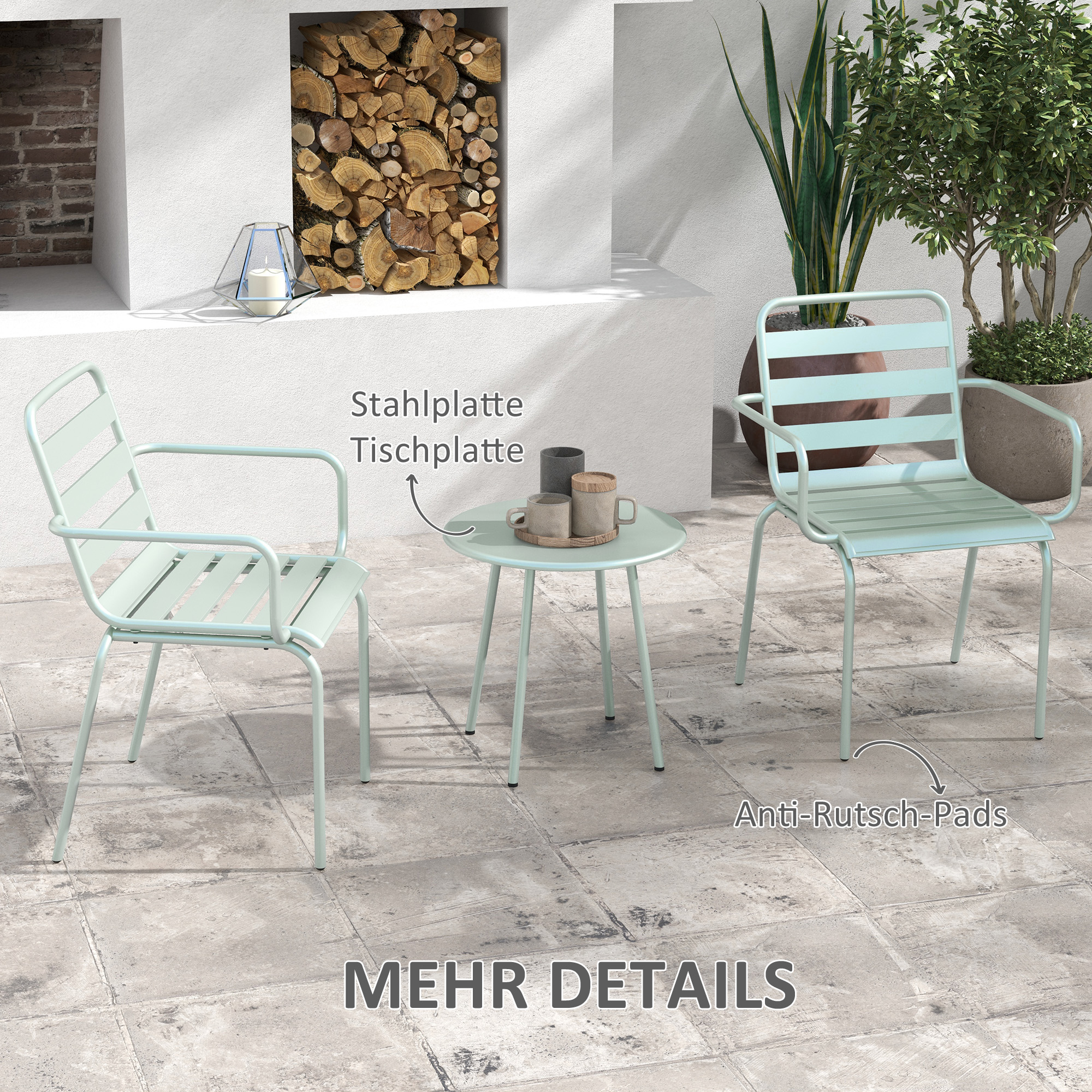 Outsunny 3-delig Bistro-Set Balkonbistro-Set 2-persoons Bistroset, inklapbaar, modern design, 51 x 58 x 78 cm, Groen
