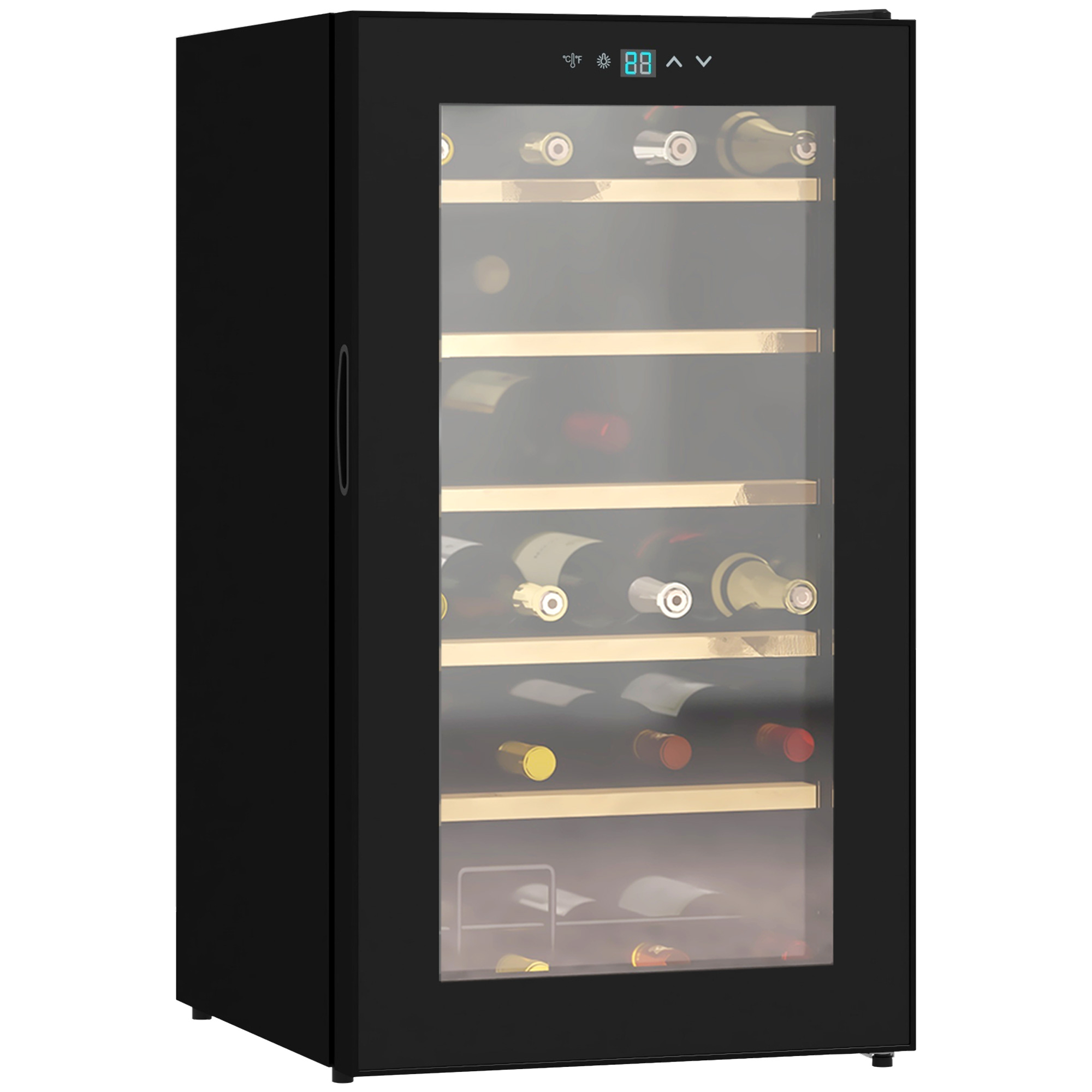 HOMCOM Wijnkoelkast voor 24 flessen, instelbare temperatuur van 5 tot 20° C, LED-verlichting, zwart, 43 x 45 x 75 cm
