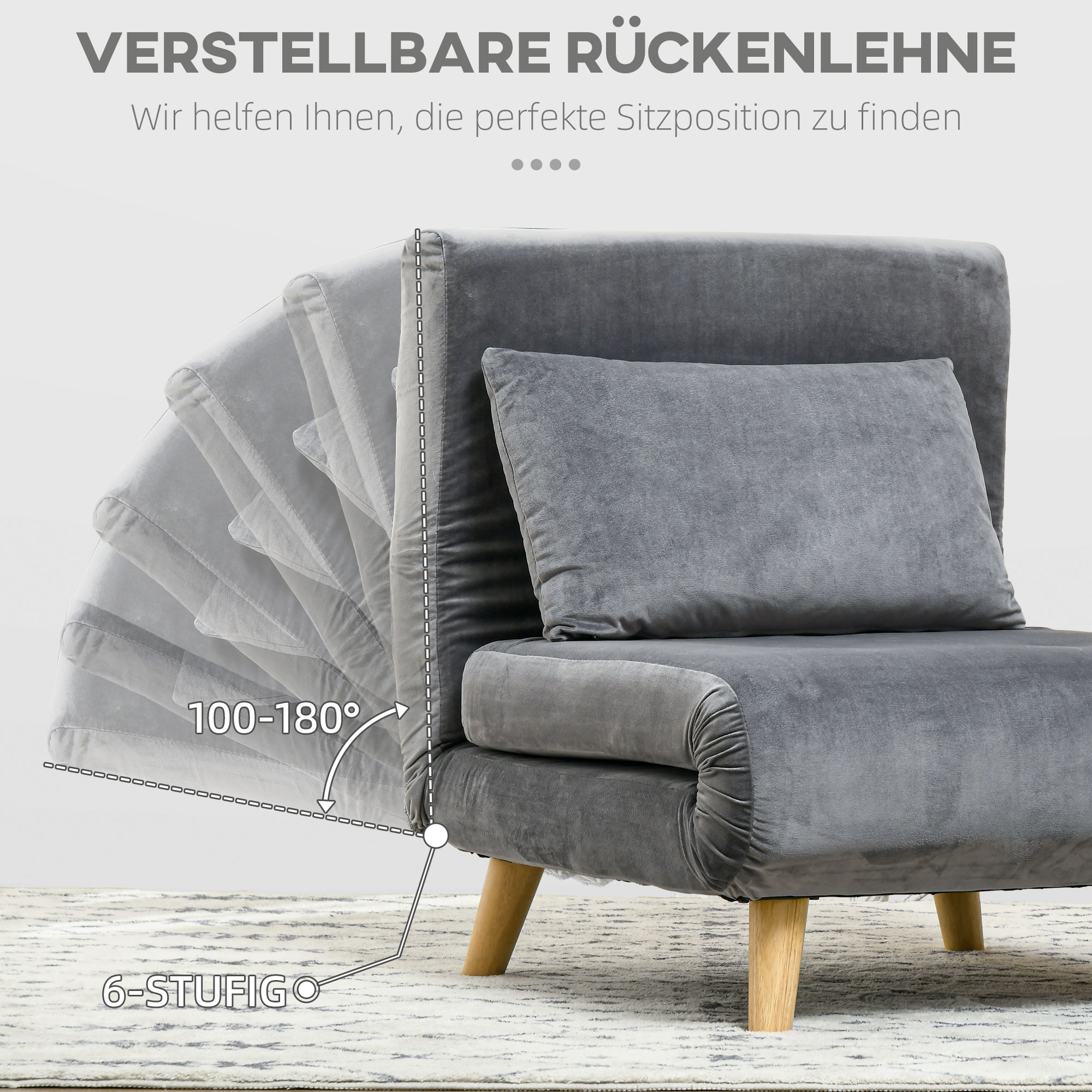 HOMCOM 2-in-1 Stoel, Relaxstoel, Gastenbed, 72 cm x 78 cm x 79 cm, Grijs