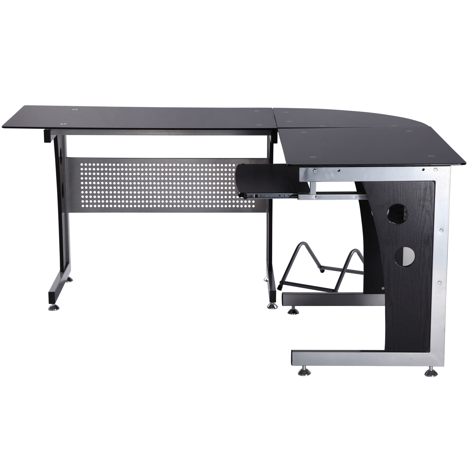 HOMCOM Computertafel hoekschrijftafel PC-tafel kantoortafel met veiligheidsglas
