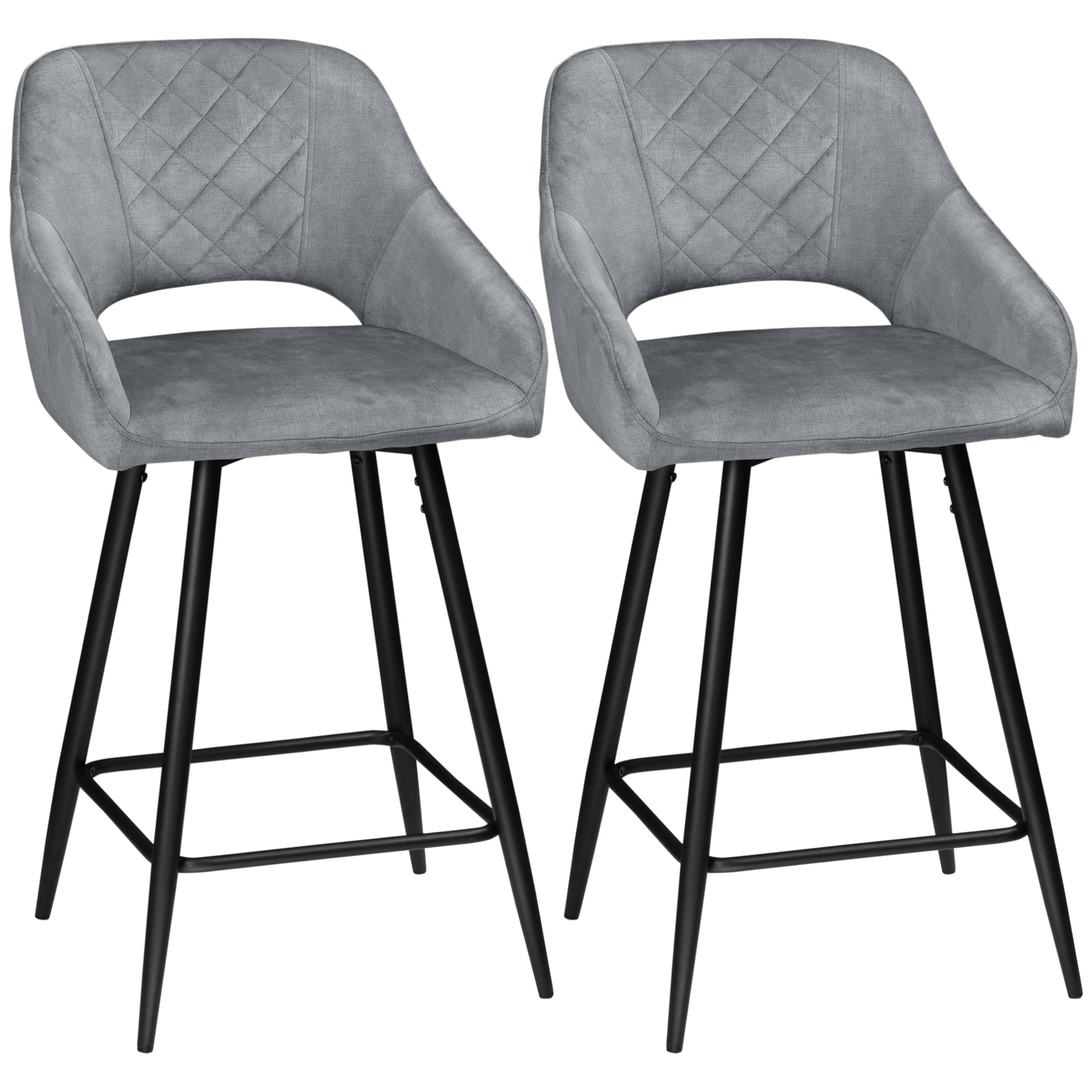 HOMCOM set van 2 barkrukken in retrostijl, fluwelen look, inclusief voetsteun 50 cm x 53 cm x 94 cm grijs