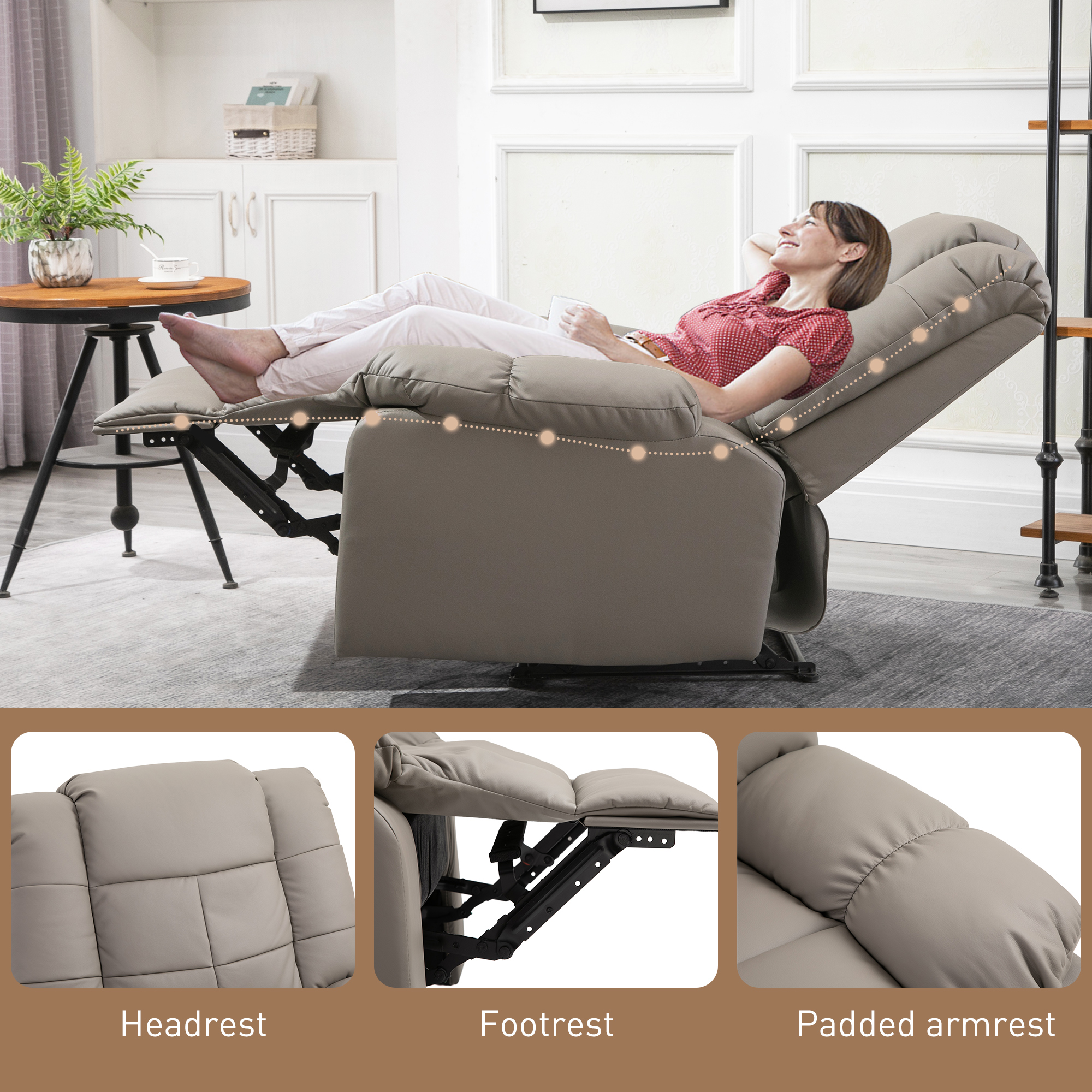 HOMCOM massagebank, tv-stoel, relaxstoel met massagefunctie, PU-leer + hout + metaal + schuimstof, 90 x 97 x 99 cm massagebank tv-stoel ligfunctie | Aosom.nl
