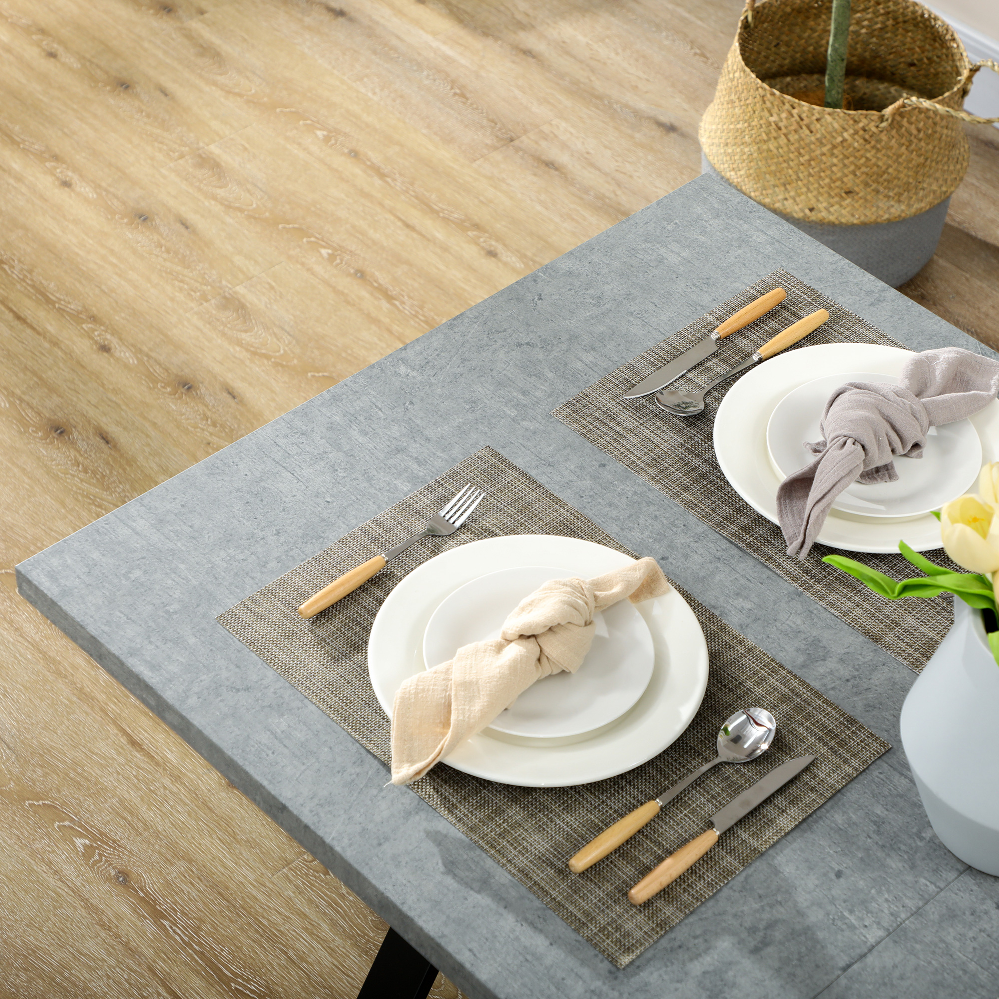 HOMCOM Eettafel, keukentafel, tafelblad met steeneffect, stalen poten, 140 x 80 x 76 cm