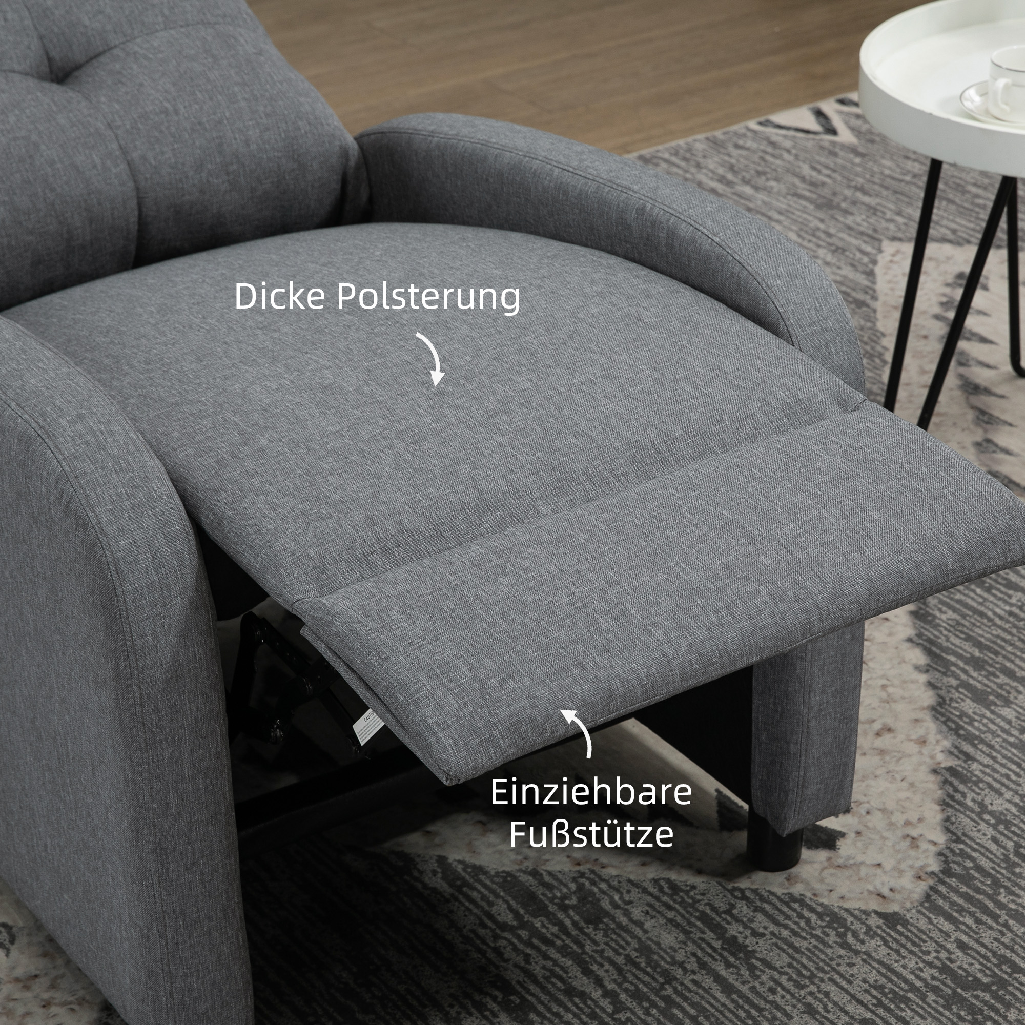 HOMCOM Relaxstoel met Ligfunctie, Uitschuifbaar Voeteneind, Pocketvering, tot 150 kg, Grijs