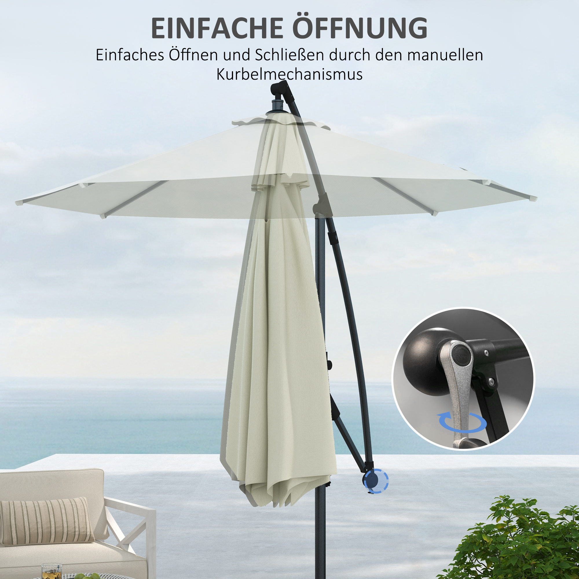 Outsunny Parasol Ampelscherm, inclusief Kruisvoet, 293 x 293 x 260 cm, Crème