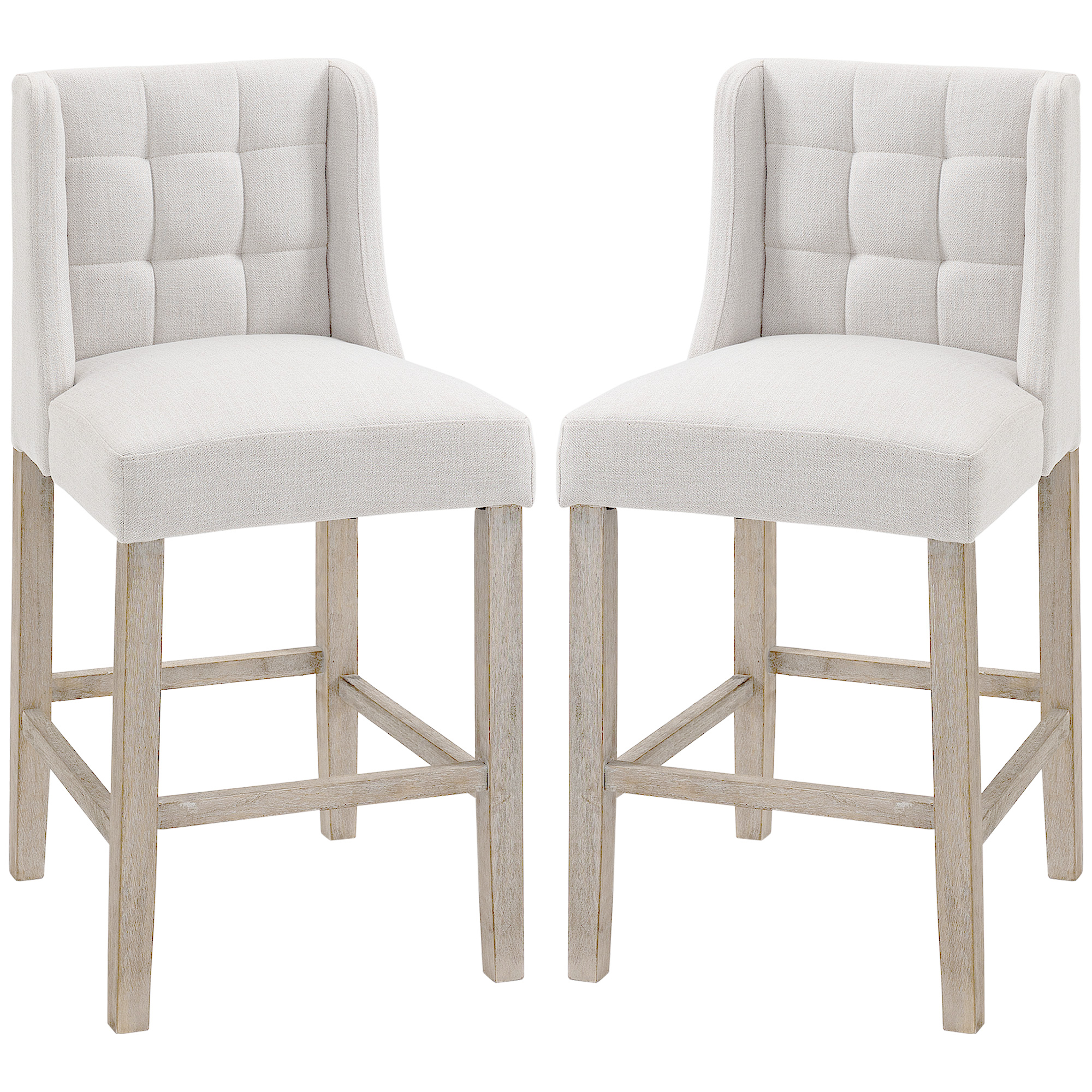 HOMCOM set van 2 barkrukken moderne keukenstoelen barkrukken voor keuken met lage rugleuning linnen touch rubberhout beige 47 x 50 x 101 cm