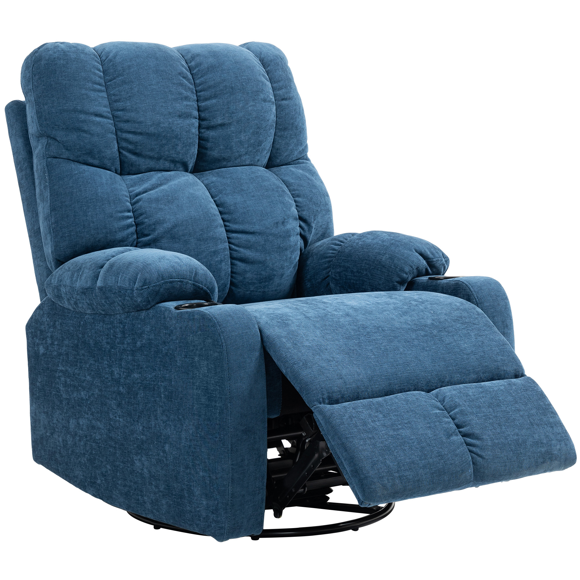 HOMCOM Relaxstoel met Voetensteun, Ligstoel, Draaibaar, tot 150 kg, Stalen Frame, 88x96x108cm, Donkerblauw