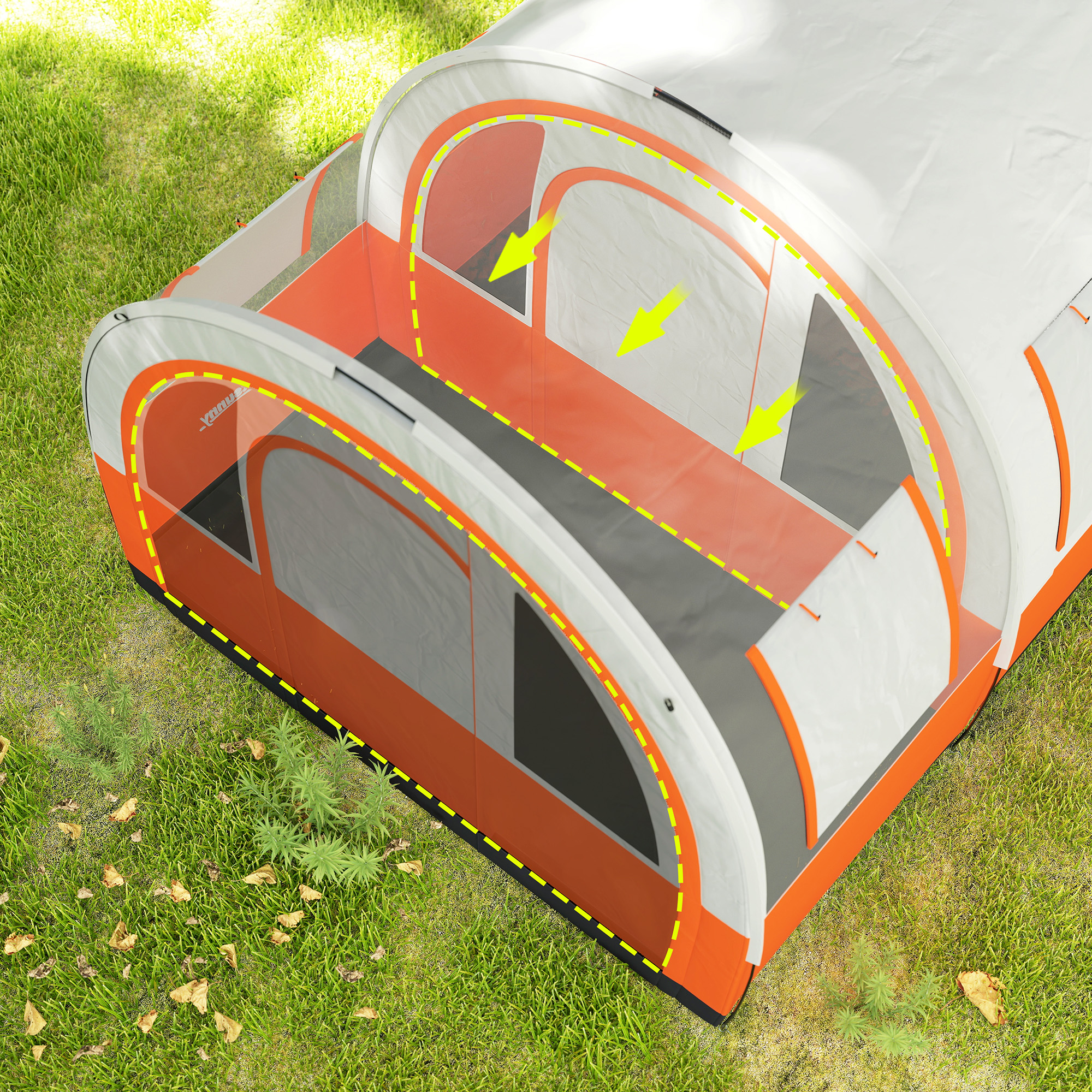 Outsunny Campingtent tot 6 Pers, FamilieTent, Aparte Ruimtes, Waterdicht, Crèmewit