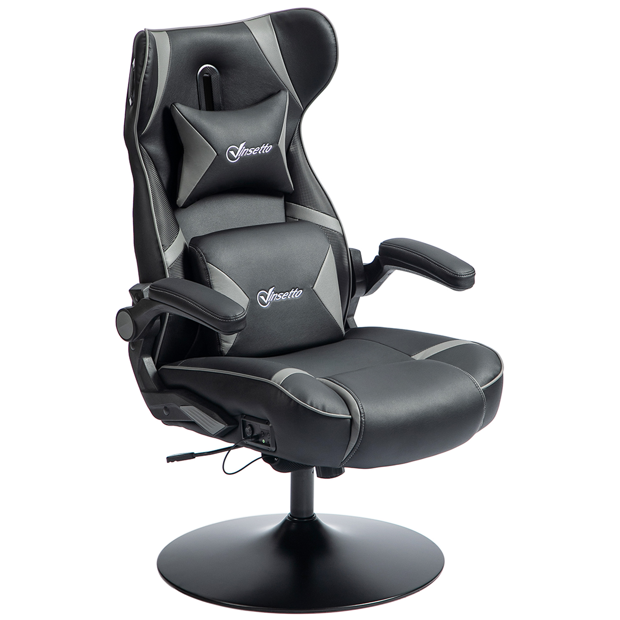 Vinsetto Gamingstoel met Schommelfunctie en Luidspreker, Lenden- en Neksteun, voor Speelkamer, Kunstleer, Grijs+Zwart