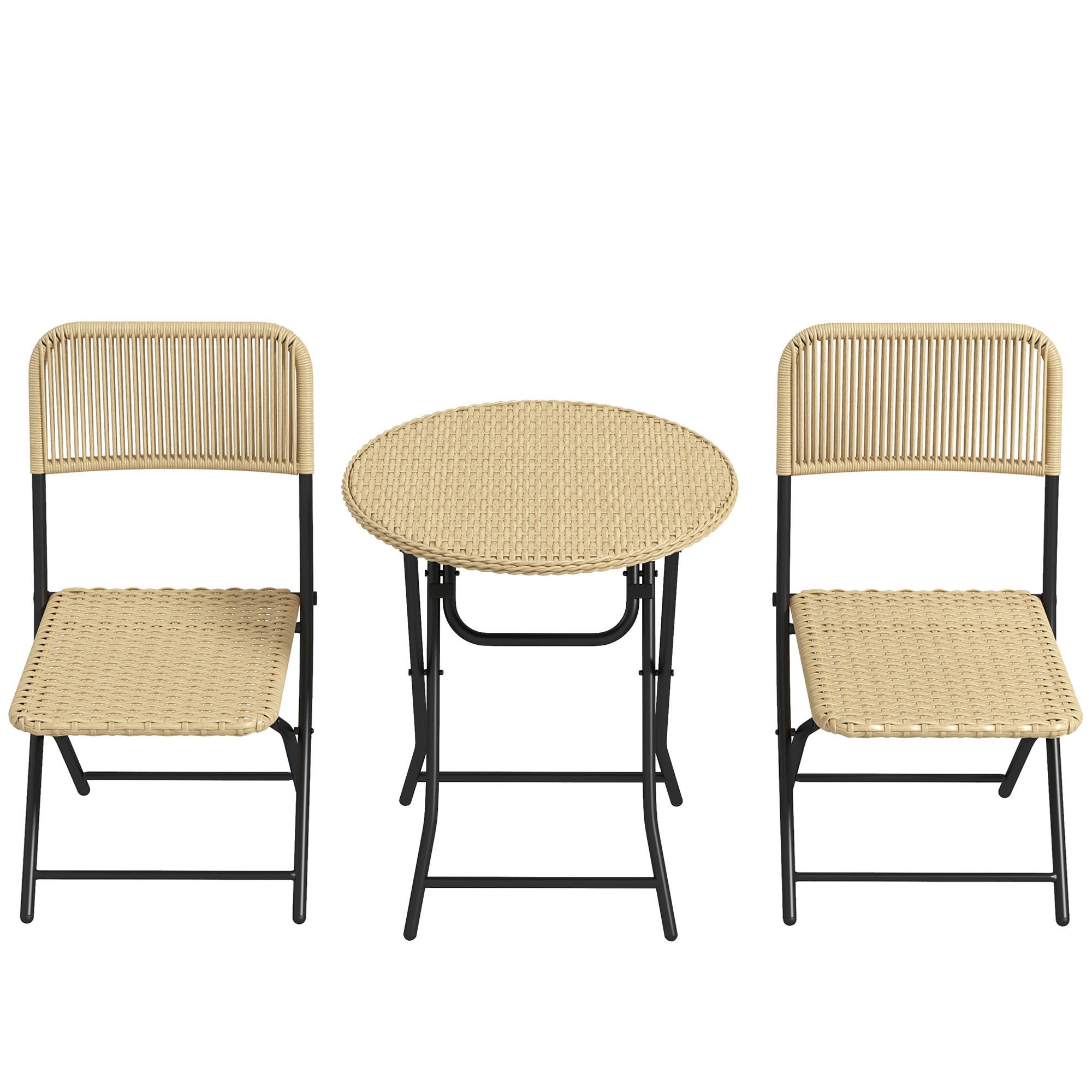 Outsunny Bistroset in Rattanlook, 2 stoelen met ronde tafel, inklapbaar, stalen frame, geel