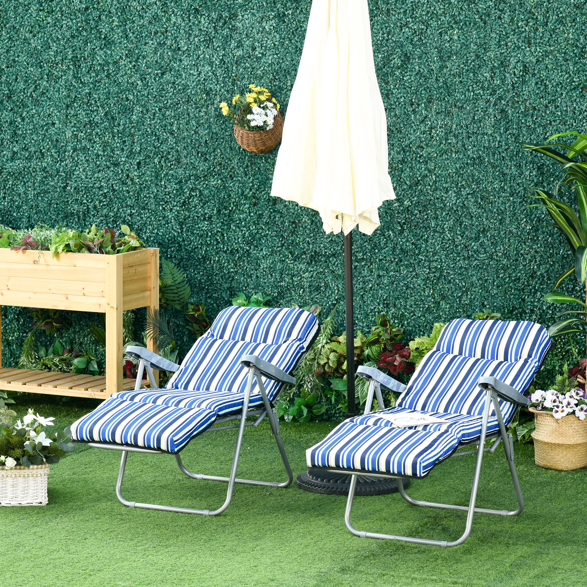 Outsunny ligstoel set met kussens opvouwbaar blauw 60 x 75 x 65-102 cm