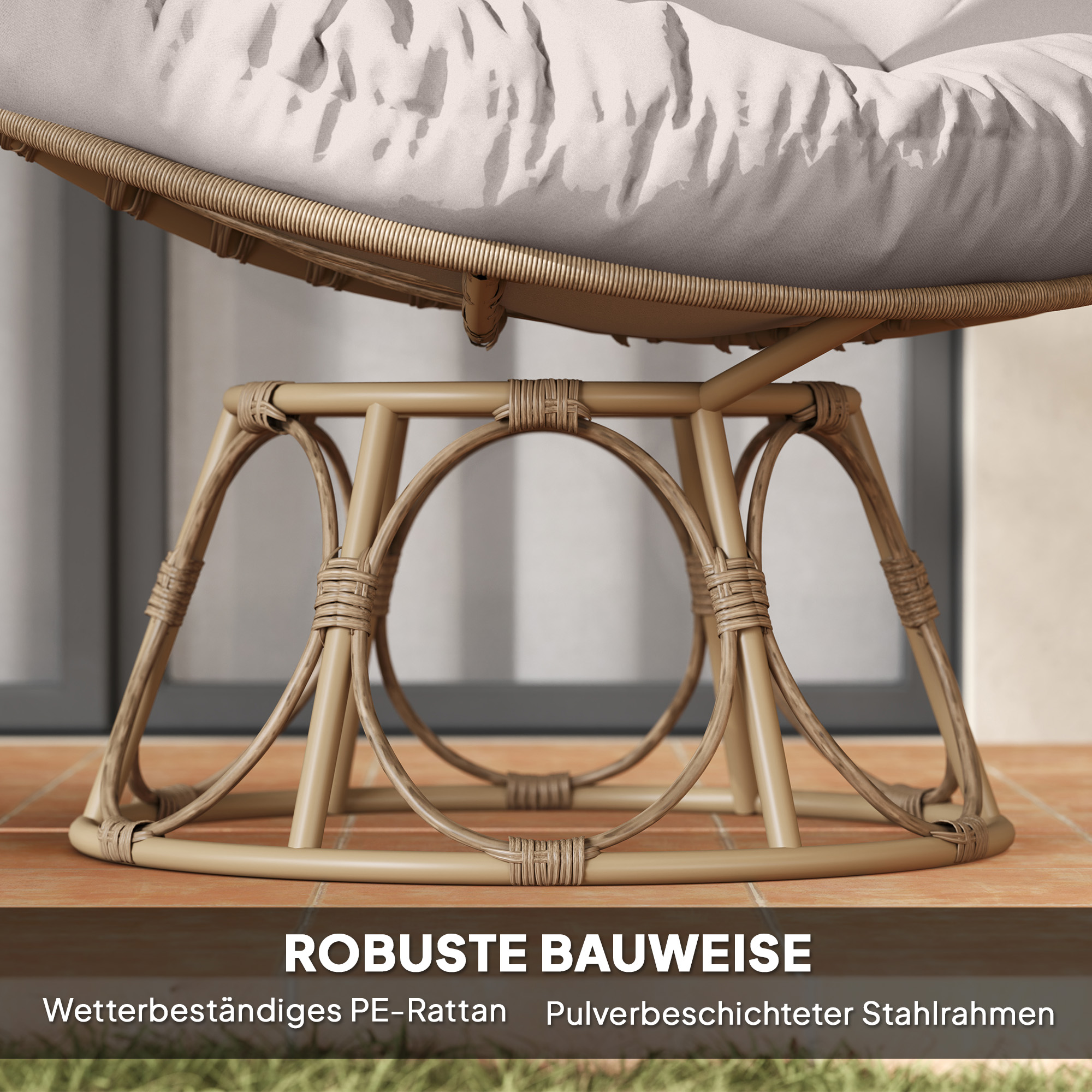 Outsunny Papasan Draaistoel Rotan 360° met Zitkussen, Ronde Buitenstoel
