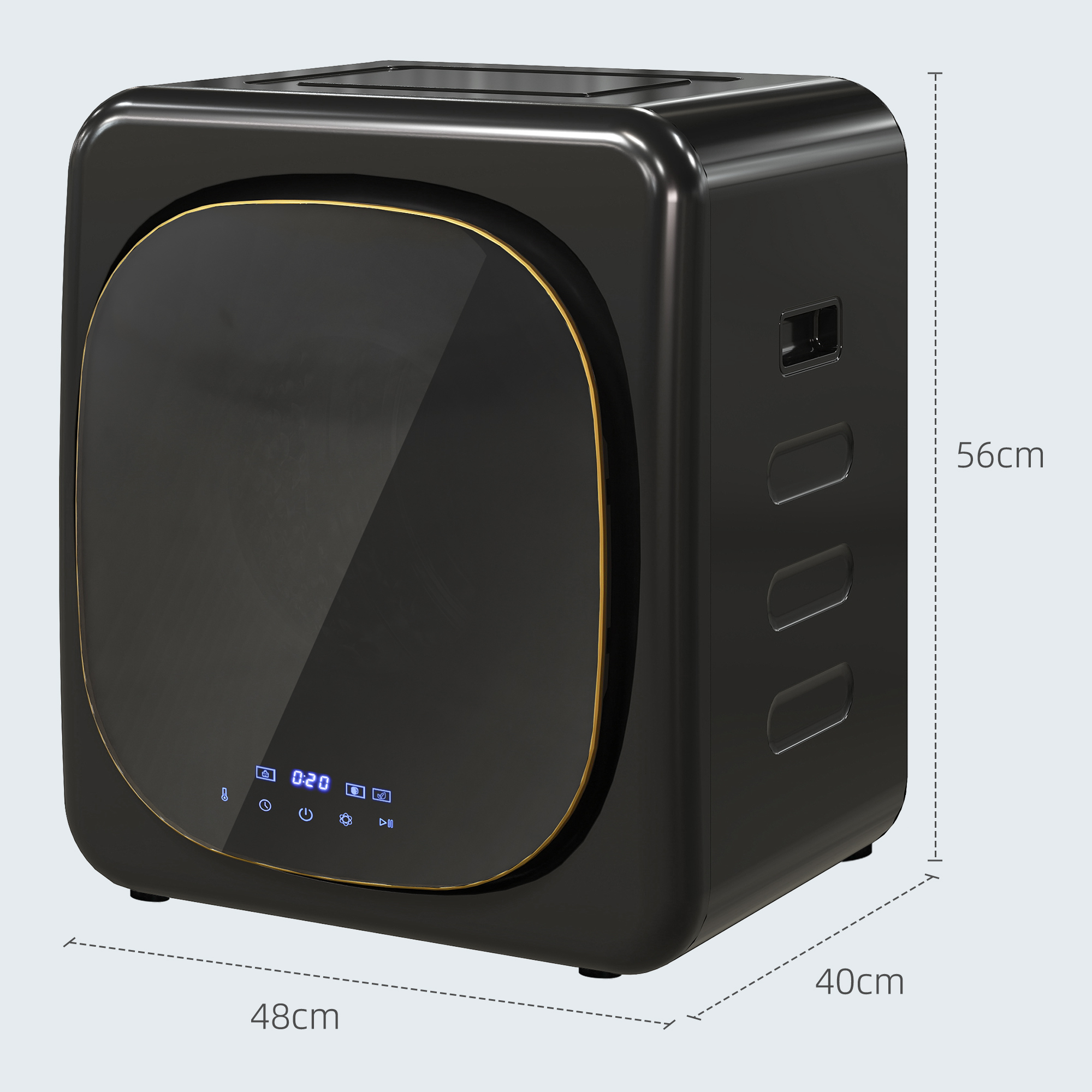 HOMCOM Wasdroger met UV-Desinfectie, Compact Ontwerp, 4 kg Capaciteit, Roestvrijstaal, Zwart