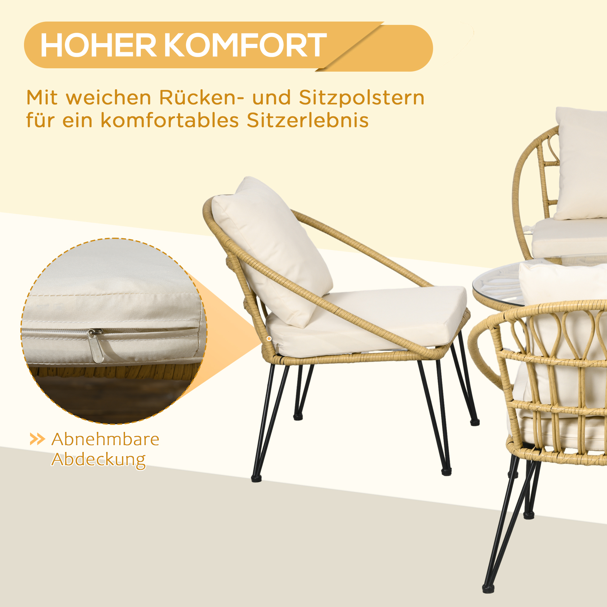 Outsunny Tuinmeubelset 5-delig Outdoors Tuinmeubelset, Boho-stijl, 82 cm x 82 cm x 50 cm, Beige + Natuur