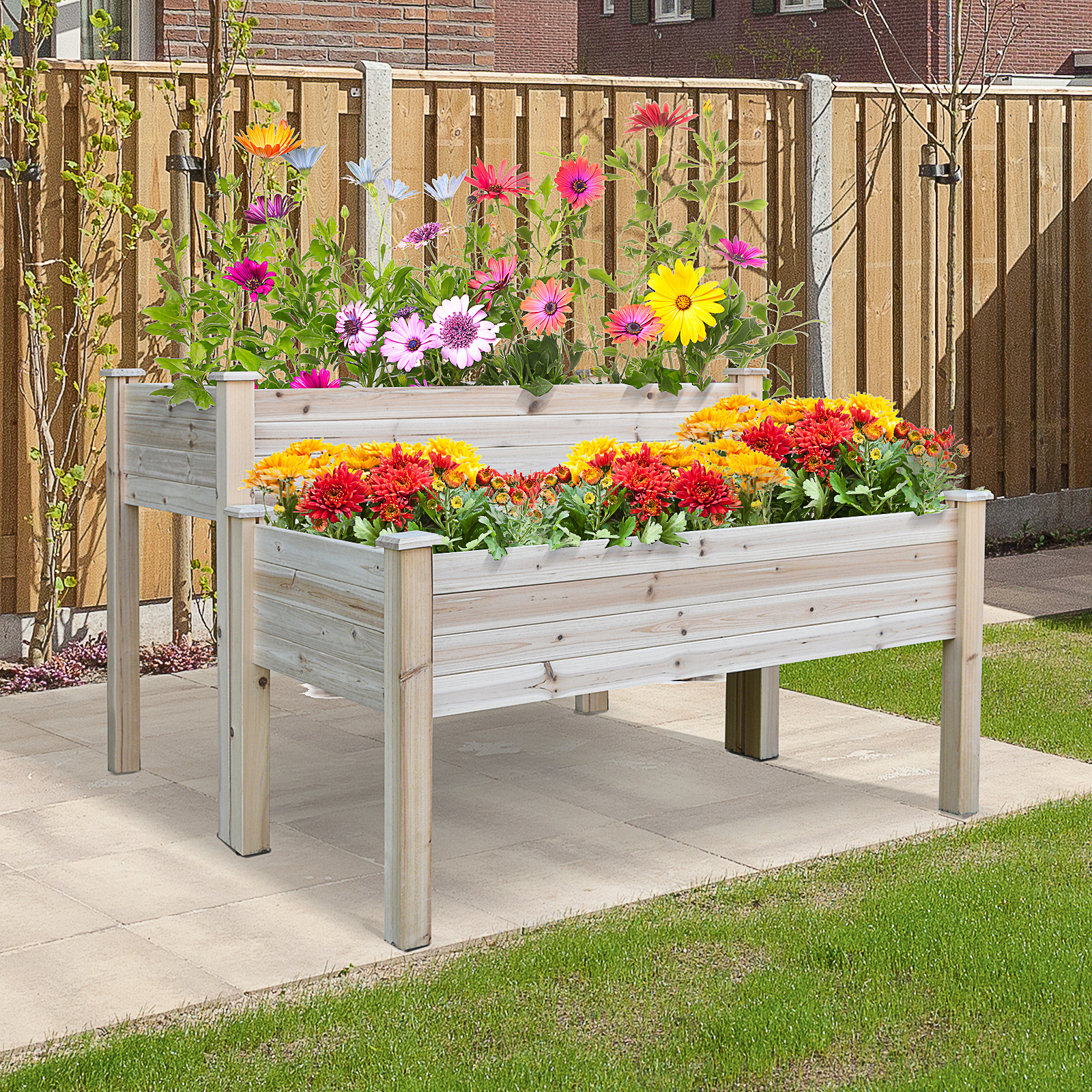 Outsunny Verhoogd bed 2 niveaus koude kas kruidenbed plantenbak met afvoergaten van massief hout