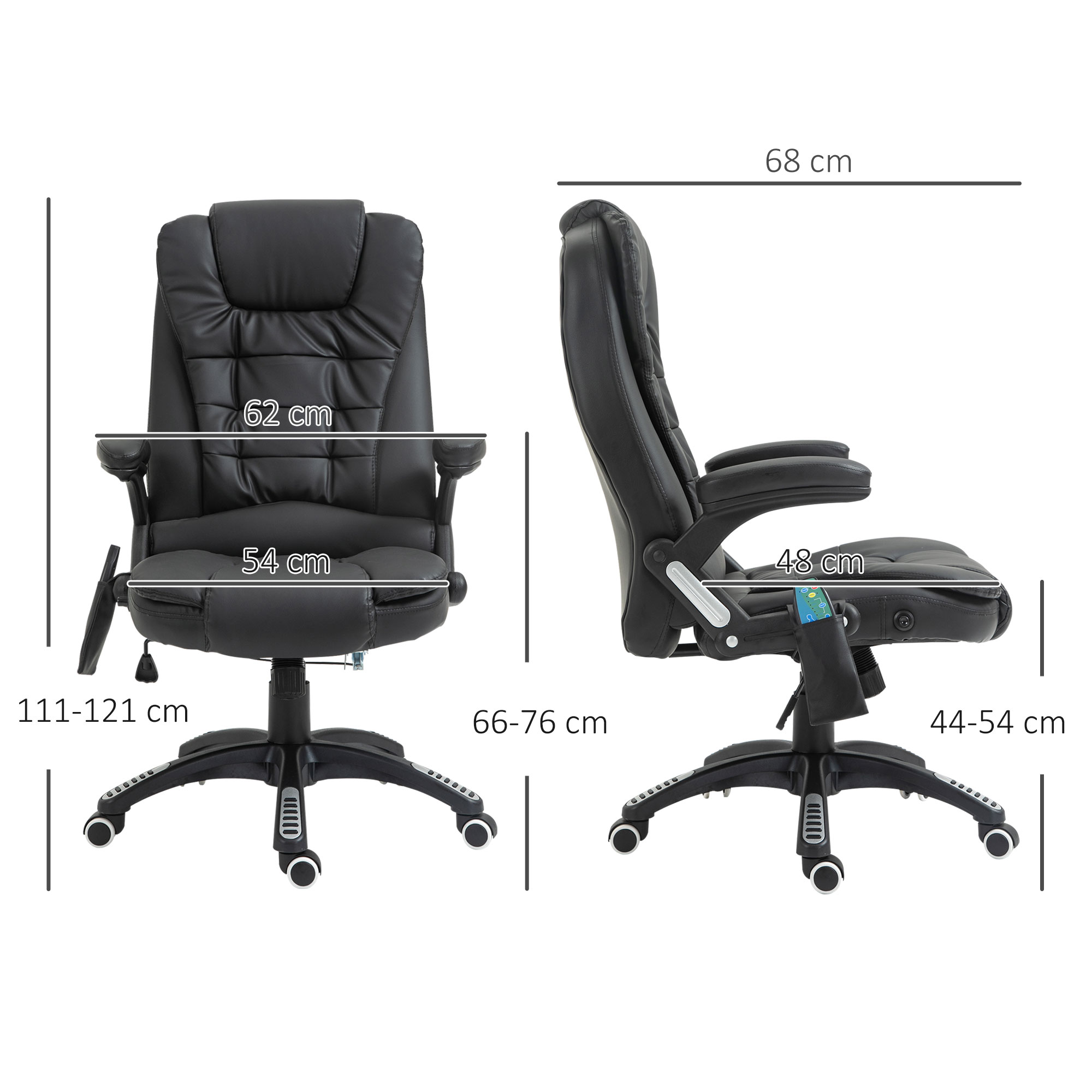HOMCOM® directiestoel met massagefunctie bureaustoel kantoorstoel gaming stoel massagestoel met warmtefunctie vibratie op 6 punten draaibaar zwart