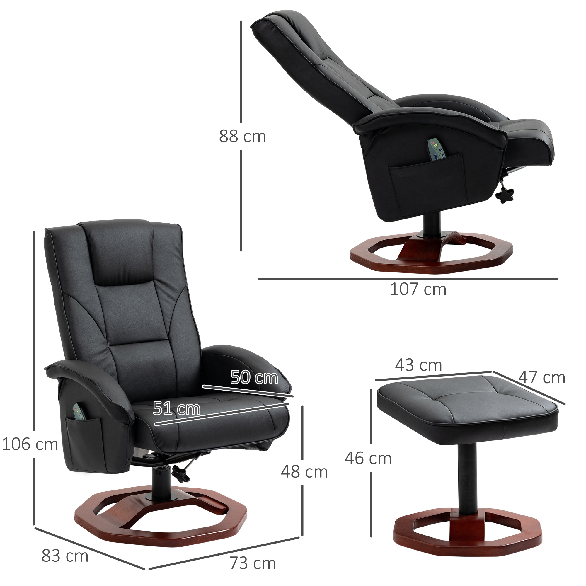HOMCOM massagestoel relaxfauteuil met voetenbank relax ligbed relaxfauteuil zwart