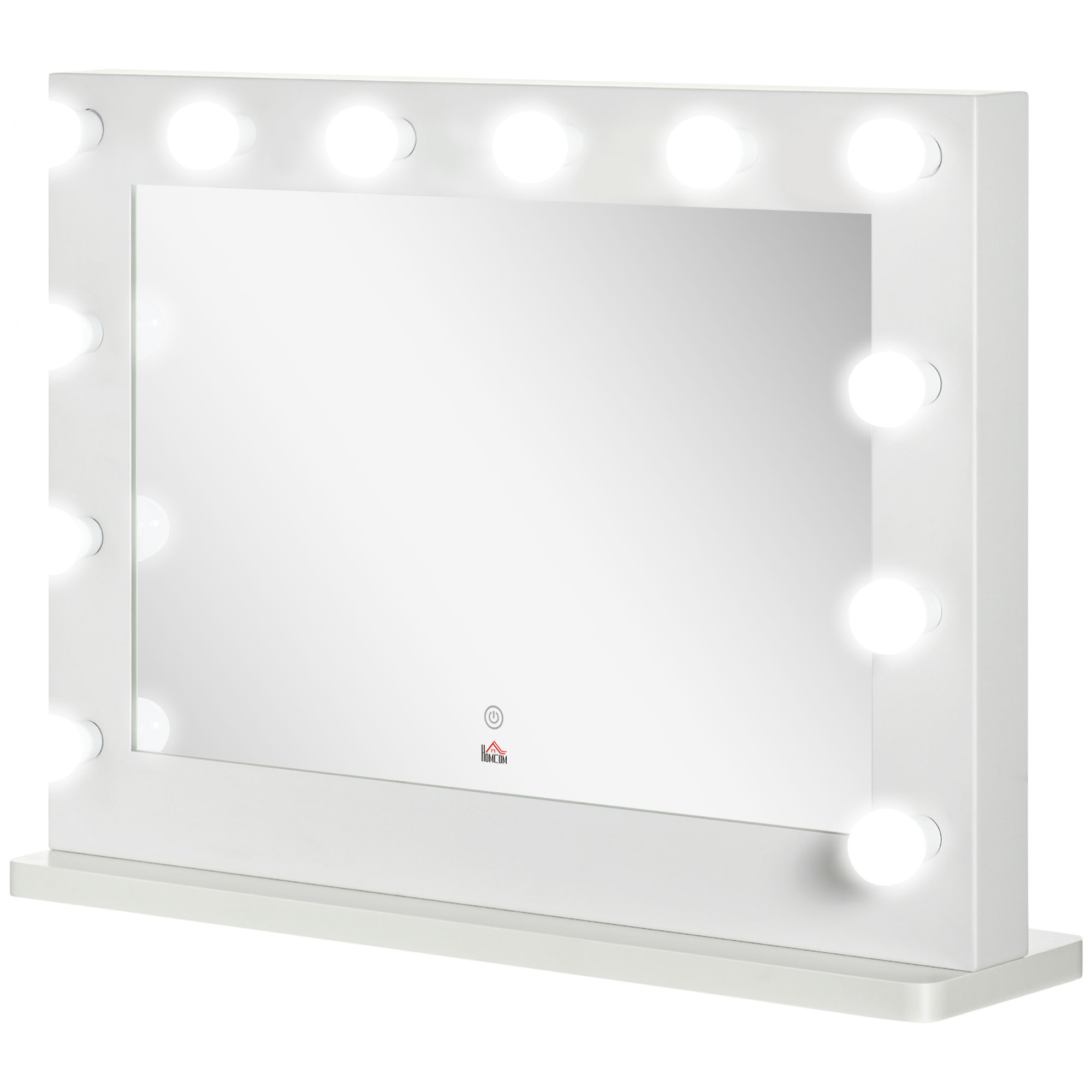 HOMCOM Hollywoodspiegel met verlichting, aanraakbediening, geheugenfunctie, 12 dimbare LED-lampen, wit, 80 x 60 cm