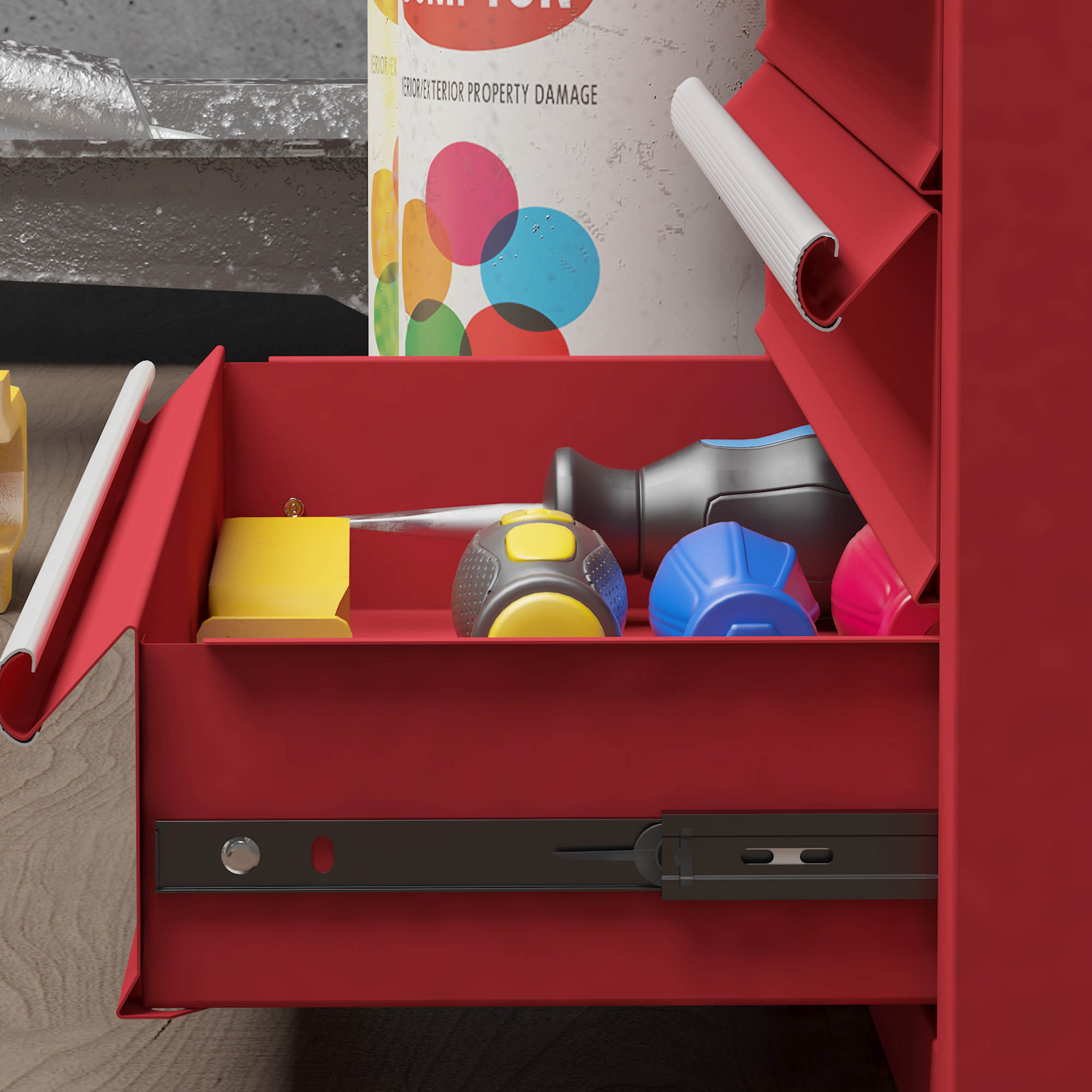 DURHAND Gereedschapskist met 4 lades, bovenvak, stalen sloten, draaggreep, 51x22x39,5 cm, Rood