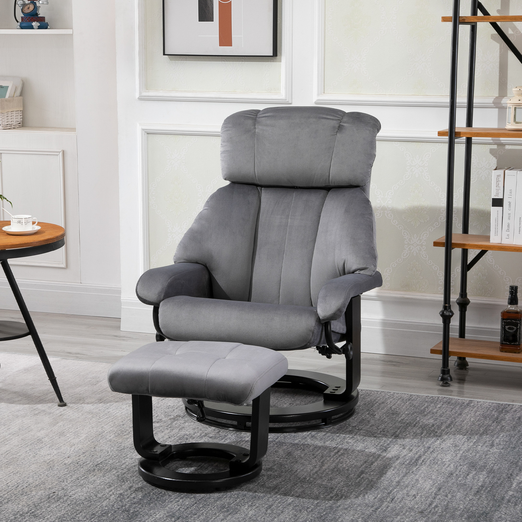 HOMCOM massagefauteuil TV fauteuil fauteuil met kruk massagefunctie fluweelachtig polyester grijs 76 x 80 x 102 cm