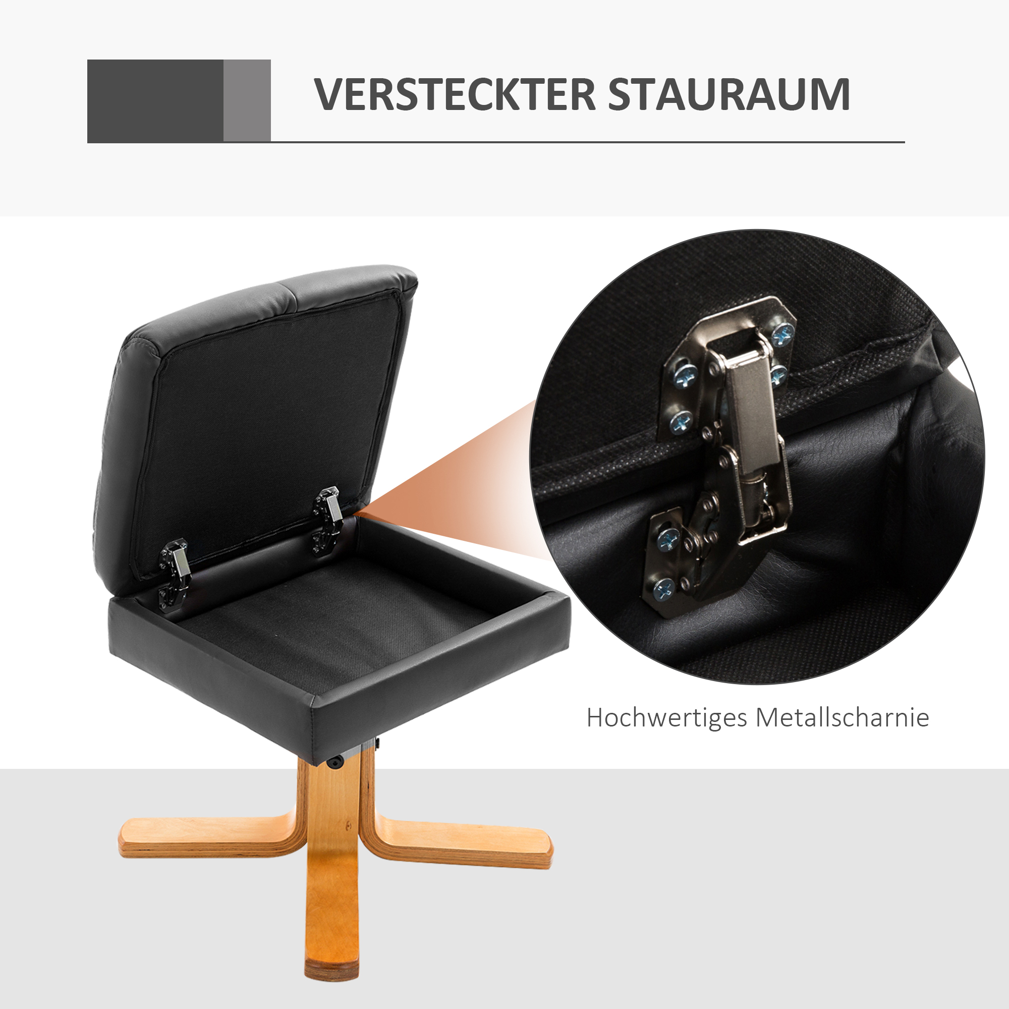 HOMCOM Relaxstoel met kruk tv-stoel 360° draaibaar ligfunctie hout zwart