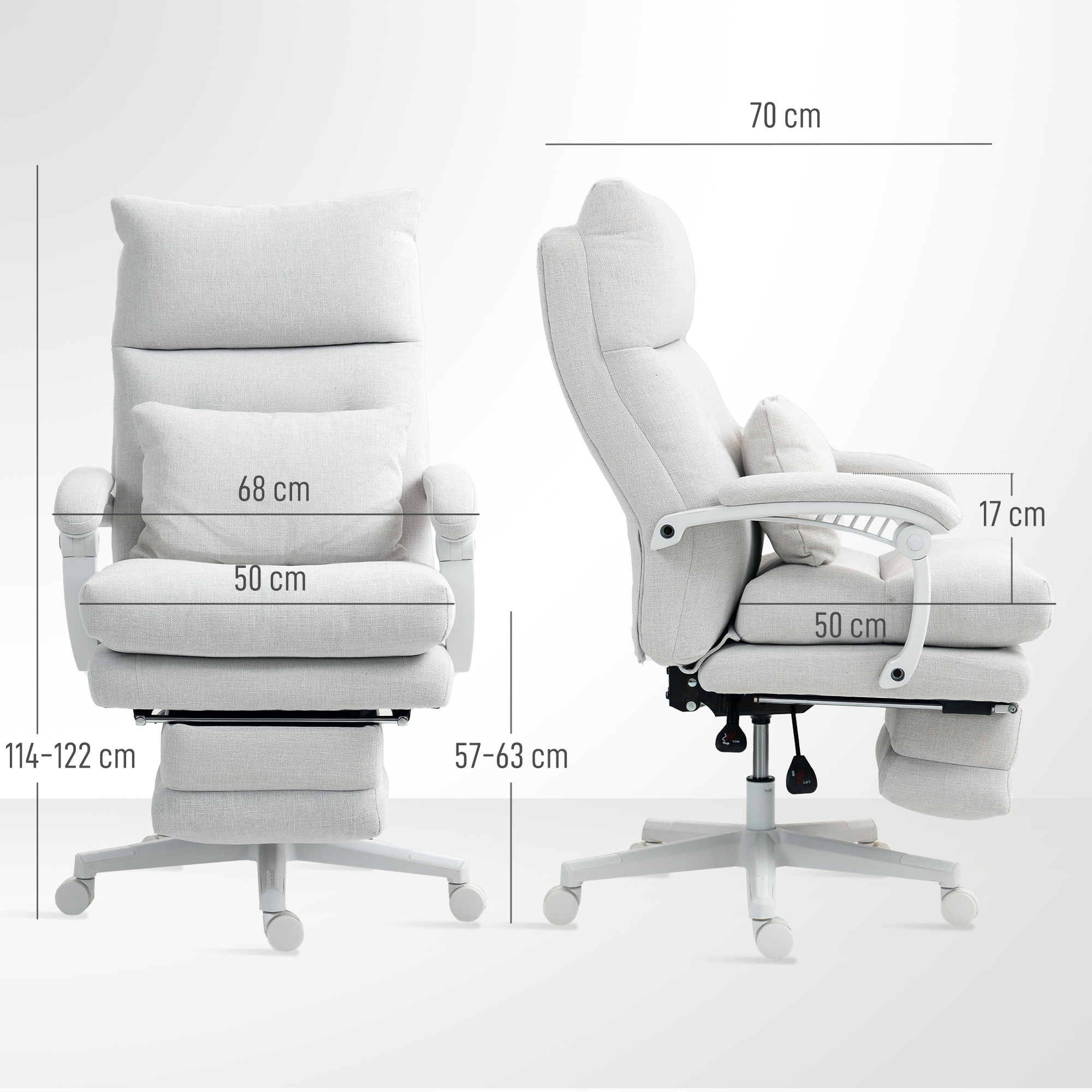 HOMCOM Draaistoel, Linnenlook, Hoogteverstelbaar, 160 Graden Kantelbaar, Voetsteun, Crèmewit