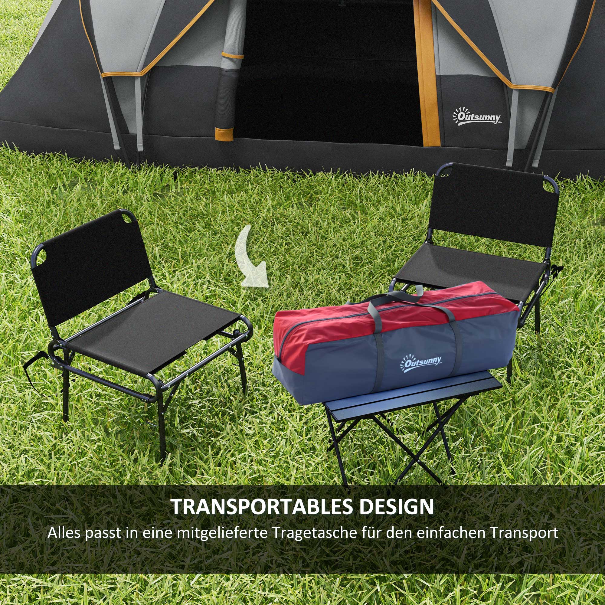 Outsunny Kampeertent voor 5-6 Personen, Familietent, Draagtas, 4,55x2,2x1,8m, Lichtgrijs/Zwart
