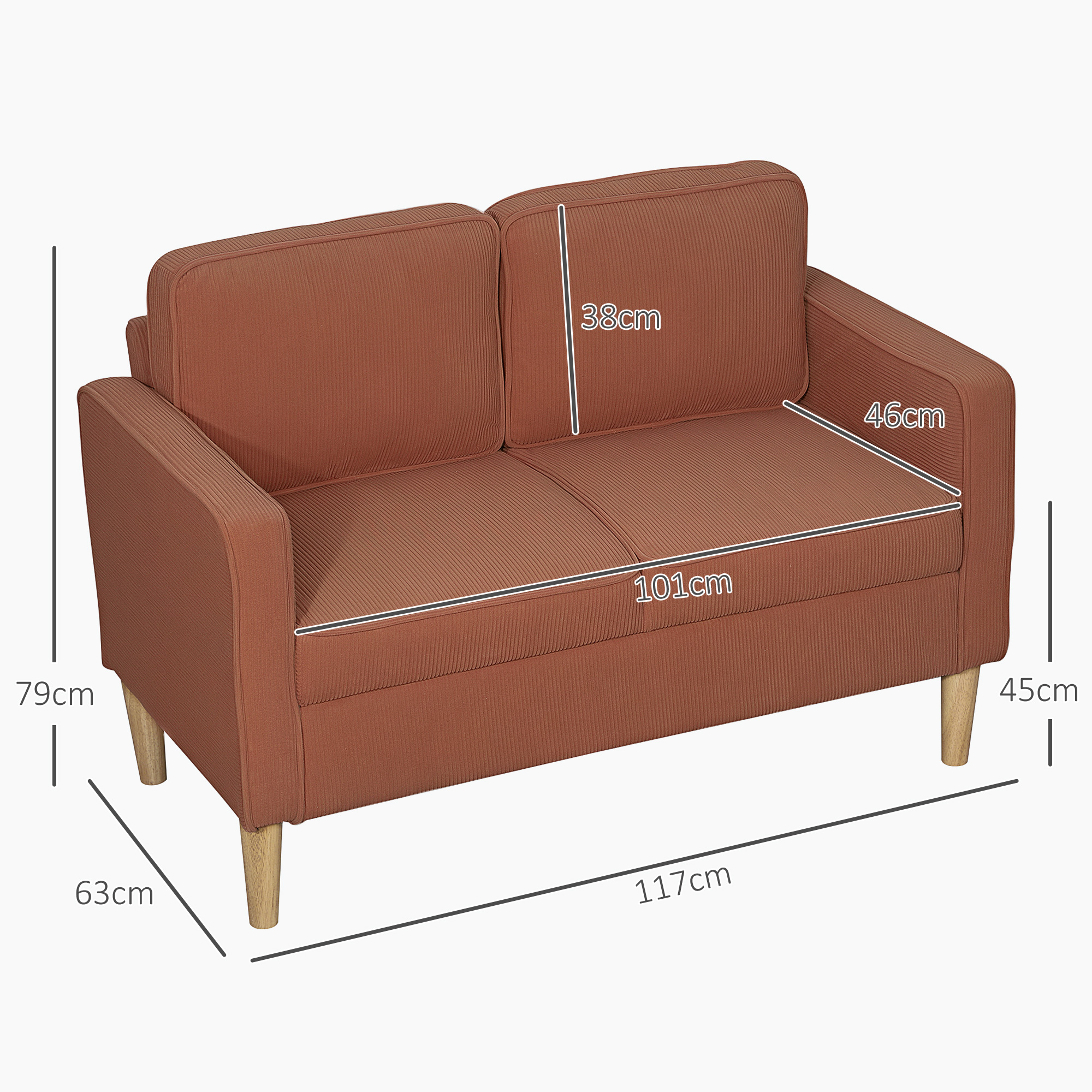 HOMCOM Tweezitsbankje met Opbergruimte en Stevige Houten Poten, voor Woonkamer, Slaapkamer, 117 x 63 x 79 cm, Roze