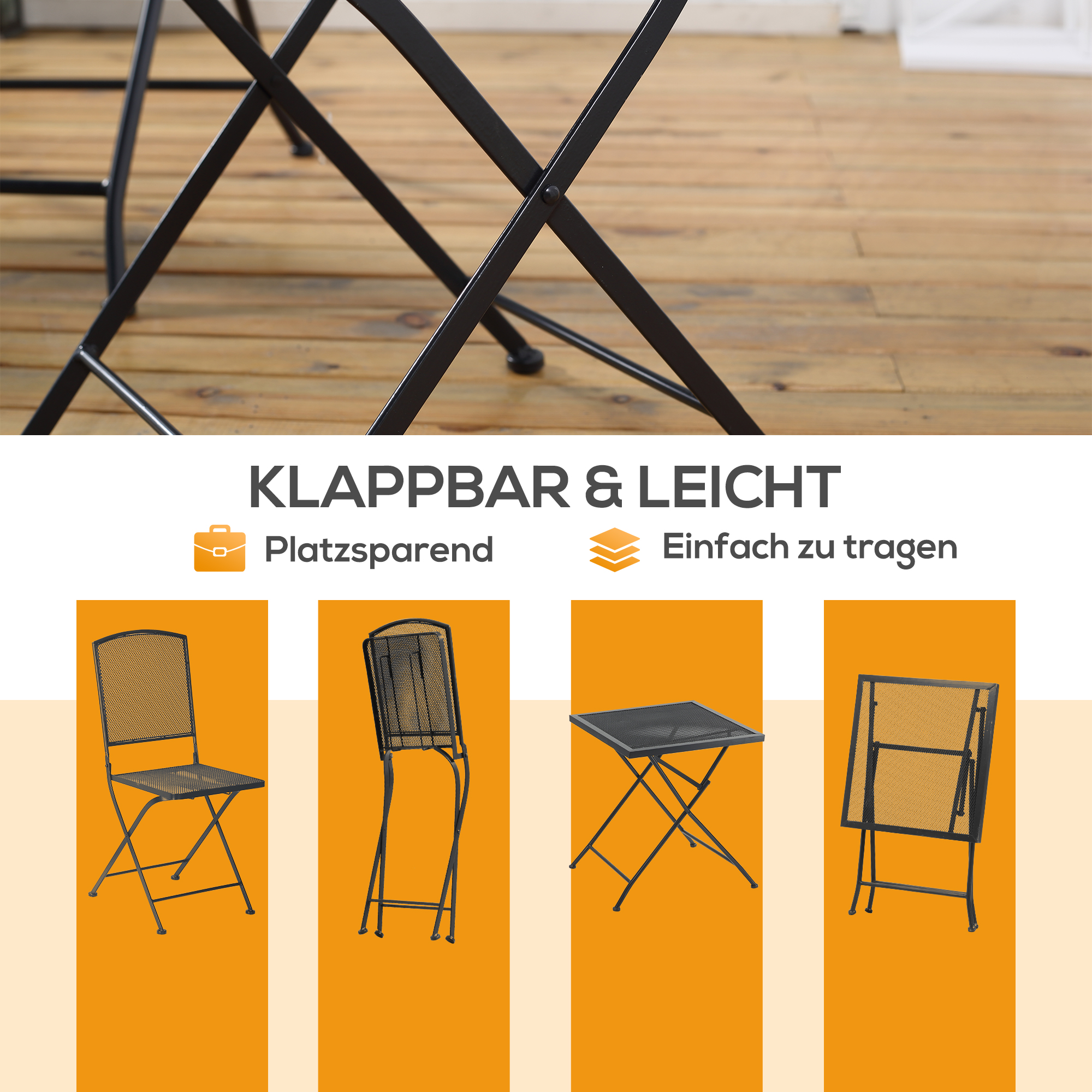 Outsunny 3-delige bistroset, opvouwbare zitgroep voor tuin, balkon