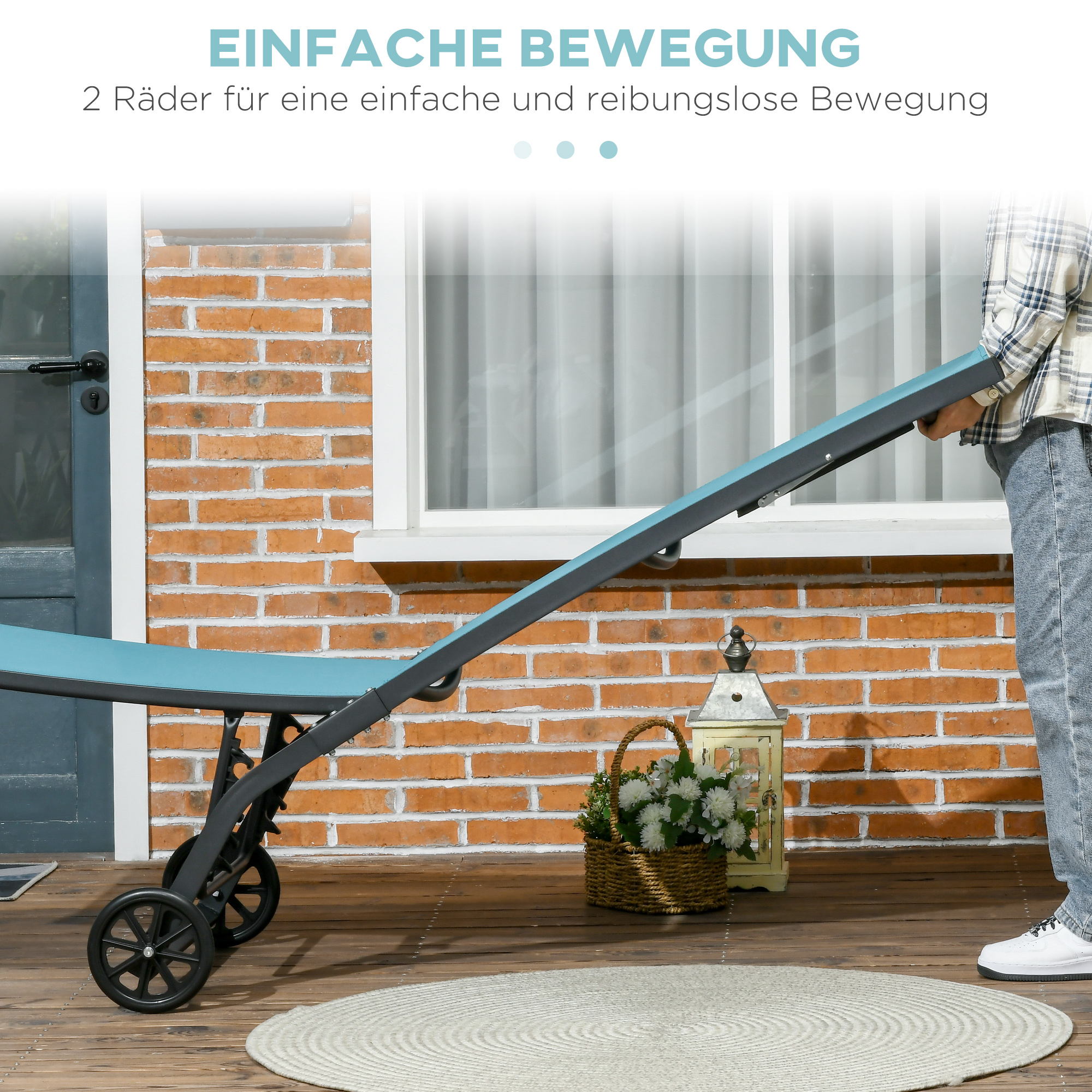Outsunny Ligstoel, tuinligstoel met wielen, verstelbare rugleuning voor balkon aluminium