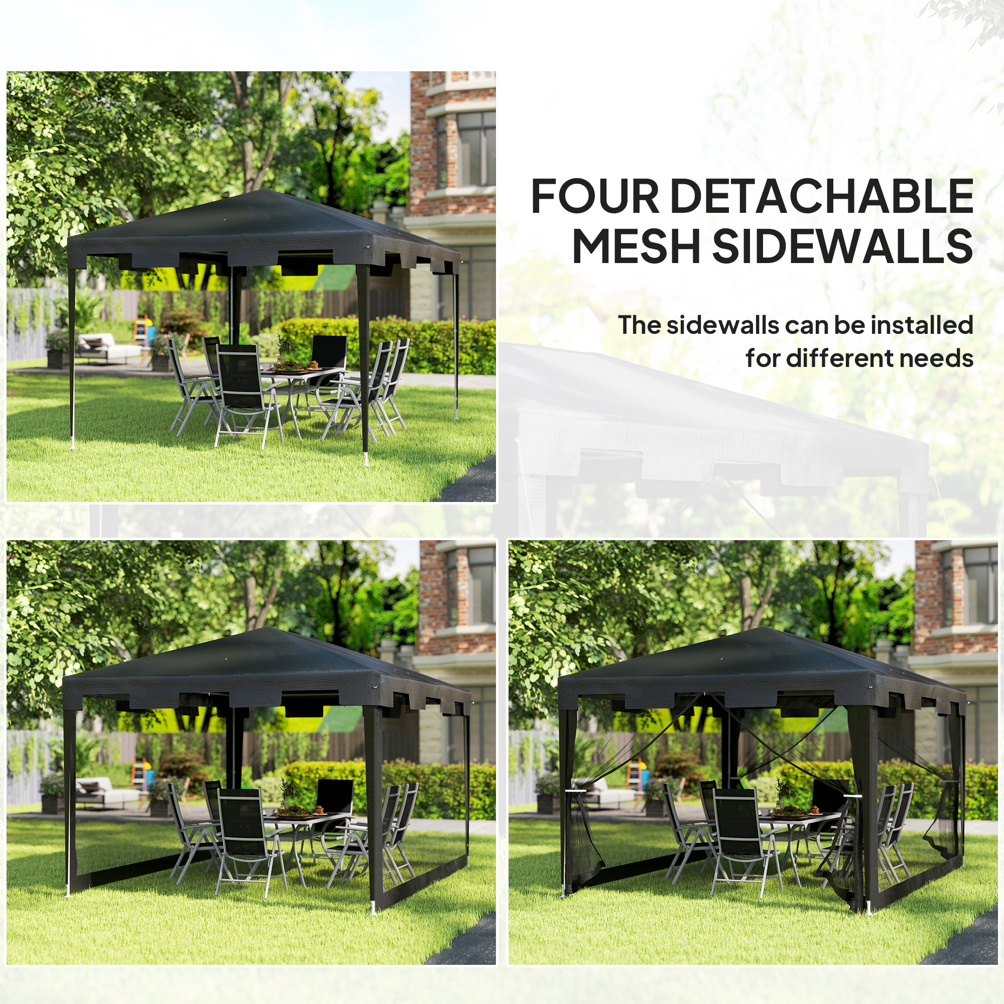Outsunny Paviljoen 3 x 3 m - Weerbestendig, Opvouwbaar, 395 cm x 295 cm x 255 cm, Zwart