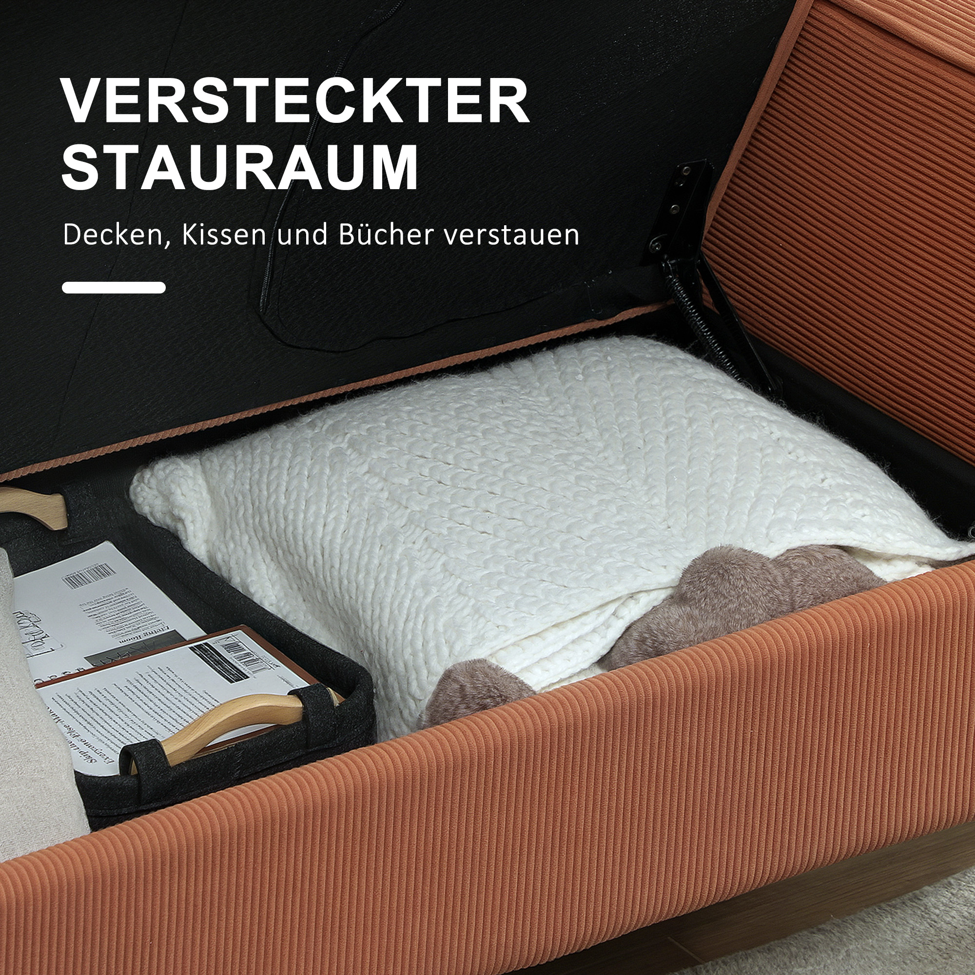 HOMCOM Tweezitsbankje met Opbergruimte en Stevige Houten Poten, voor Woonkamer, Slaapkamer, 117 x 63 x 79 cm, Roze