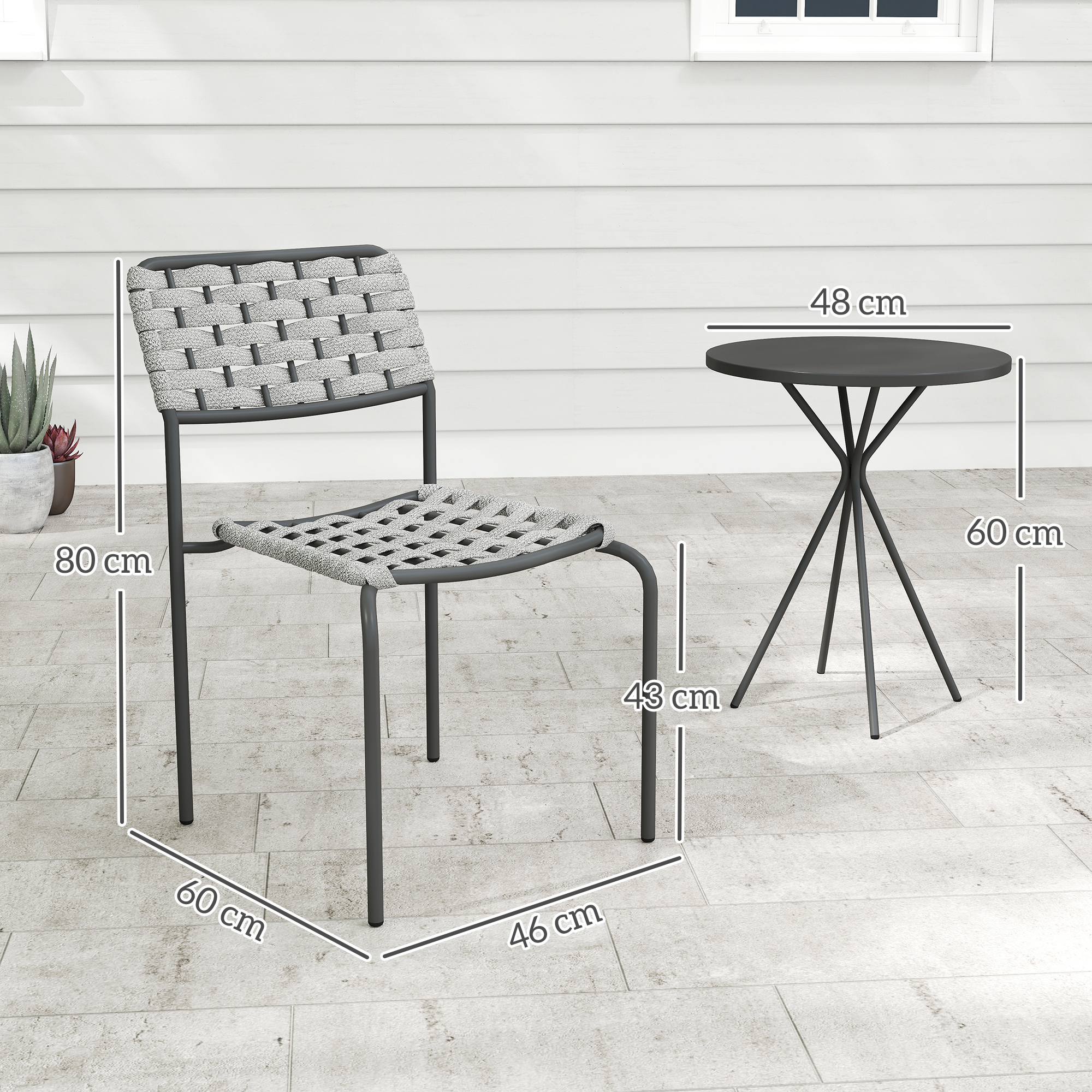 Outsunny Polyrattan Tuinmeubelset, Outdoor Lounge Balkonmeubel voor 2, 3-Delig 2 Stoelen, Tafel Grijs