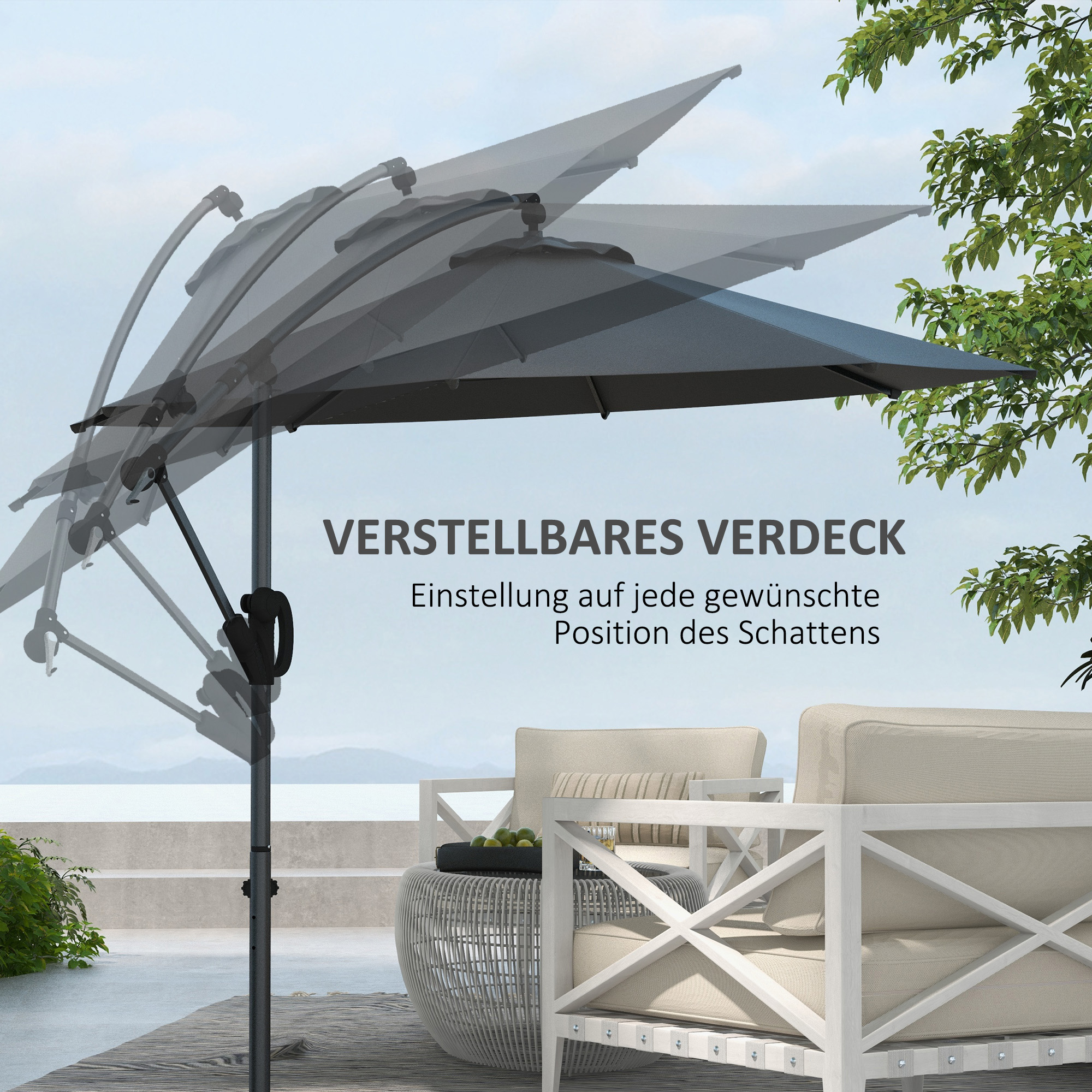 Outsunny Parasol Ampelschirm, incl. Kruisvoet, 293 x 293 x 260 cm, Grijs
