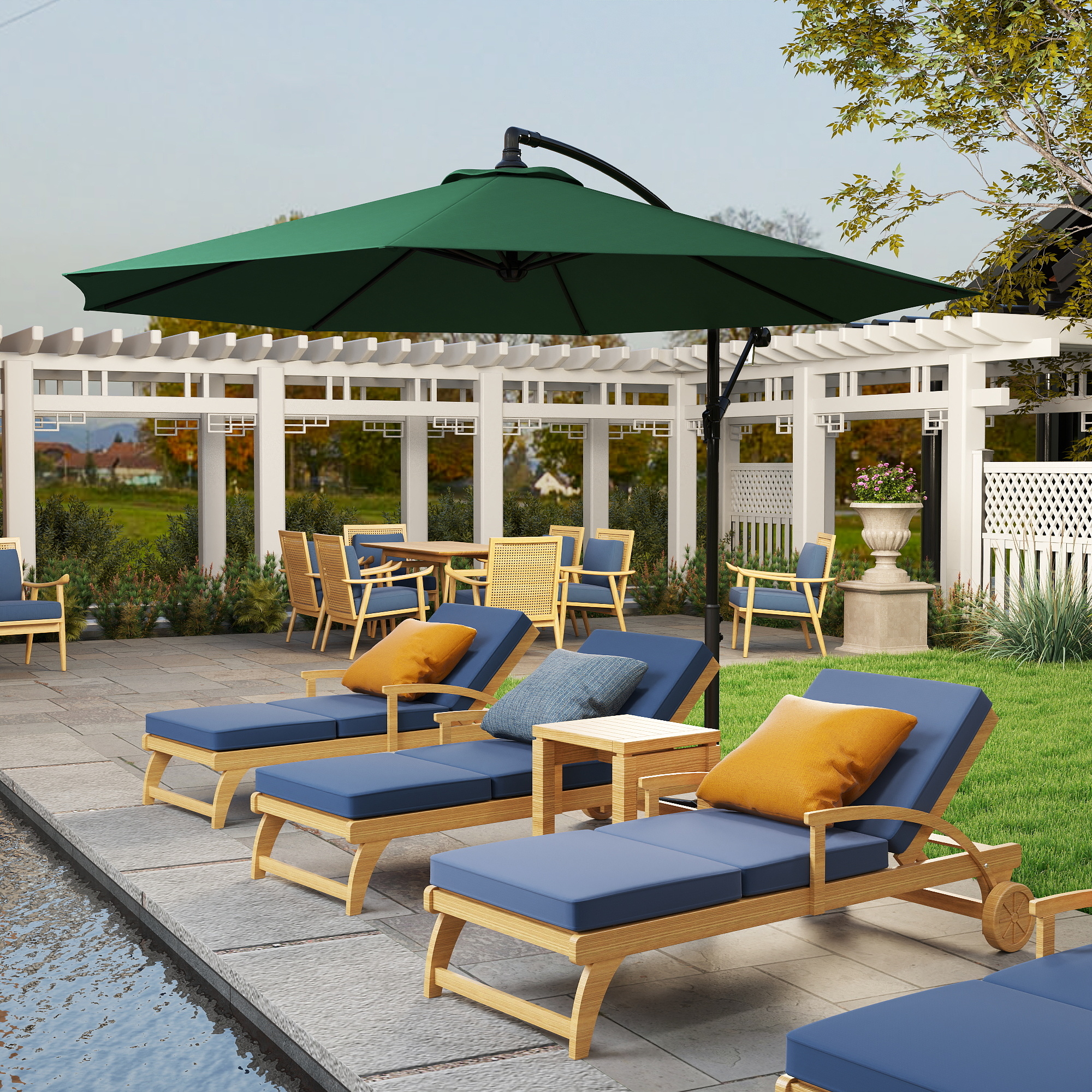 Outsunny Parasol met Handzwengel Weerbestendig 3 m x 3 m x 2,5 m XXL Groen
