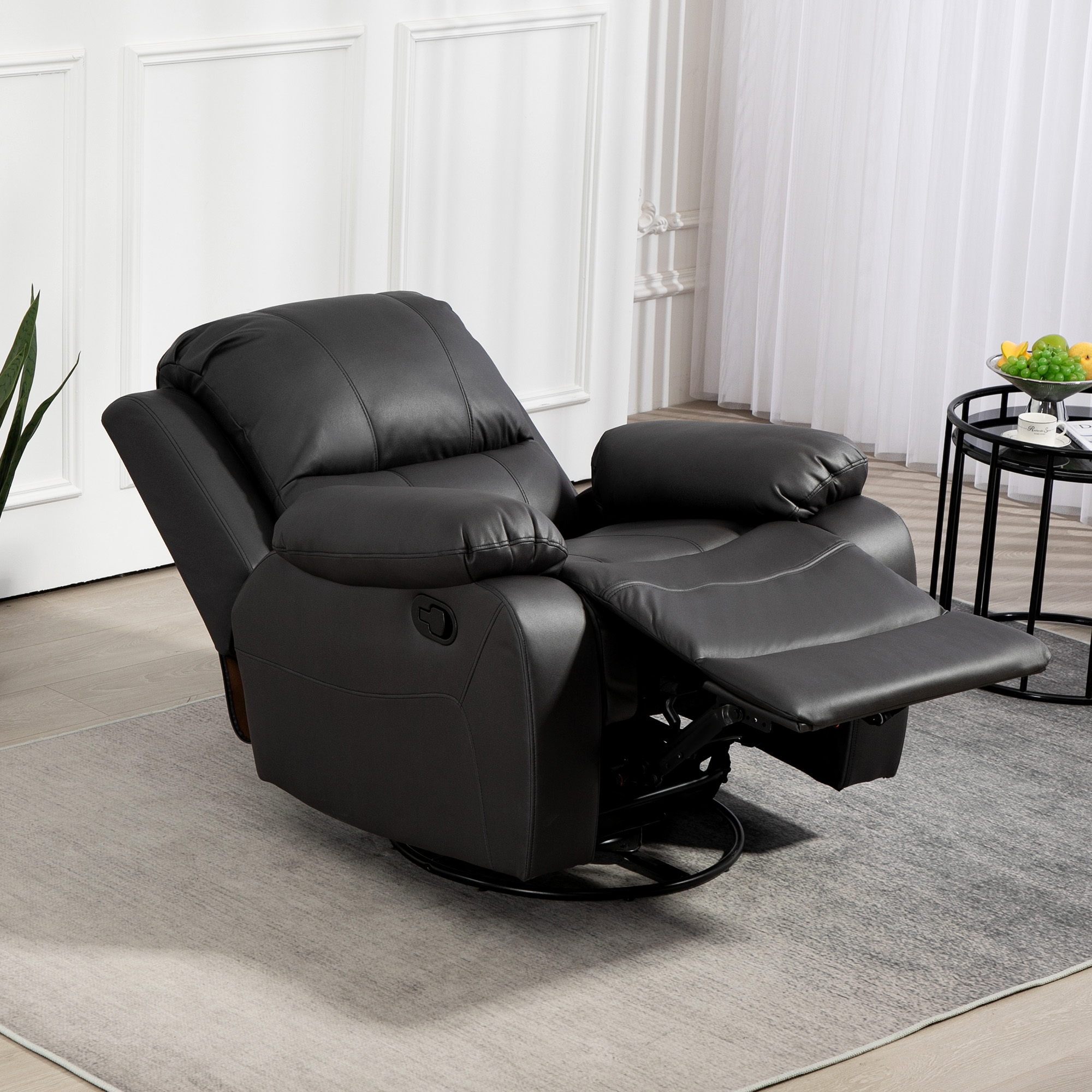 HOMCOM Relaxstoel, Verstelbare Leuning & Voetsteun, Draaibaar, tot 150 kg, Stalen Frame, 93x100x98cm, Zwart