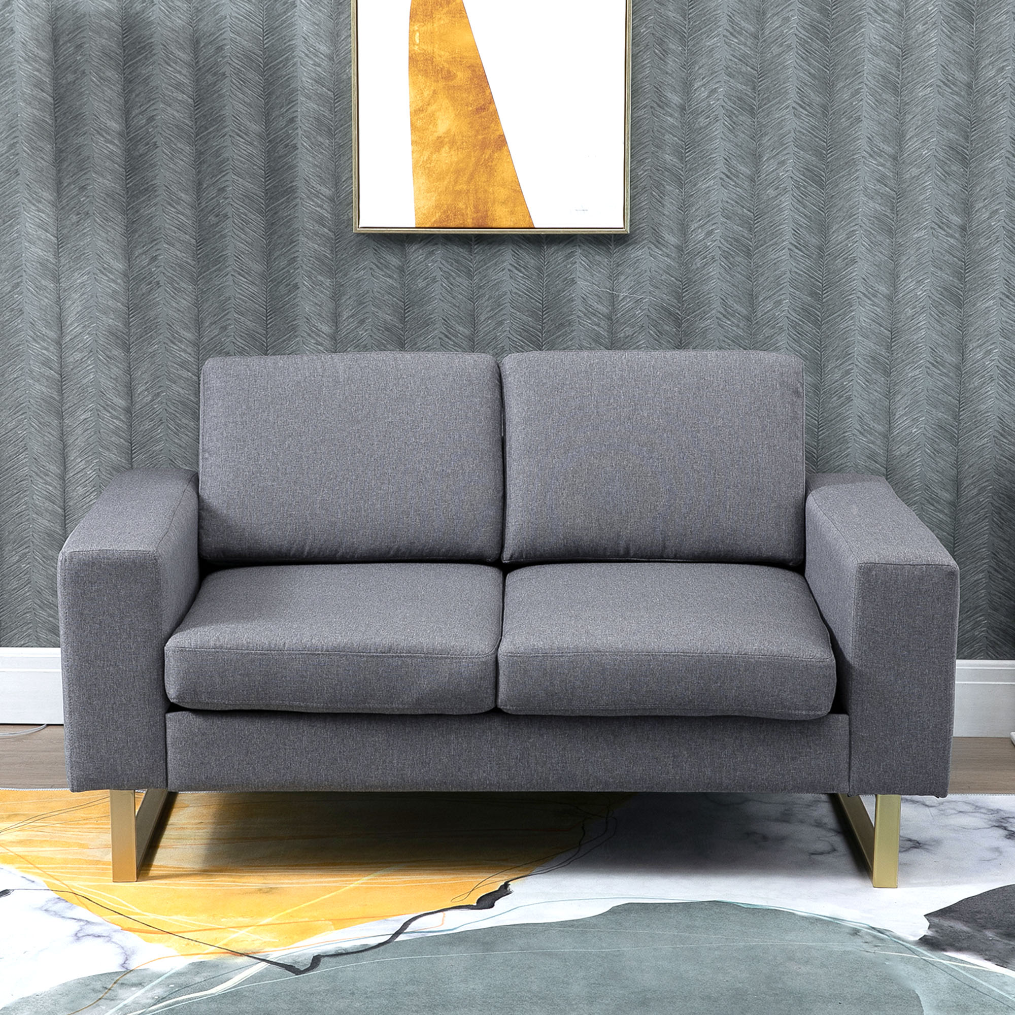 HOMCOM 2-zitsbank stoffen bank hoekbank gestoffeerde bank zitmeubelen kussens armsteun hout metaal lichtgrijs 160 x 82 x 78 cm