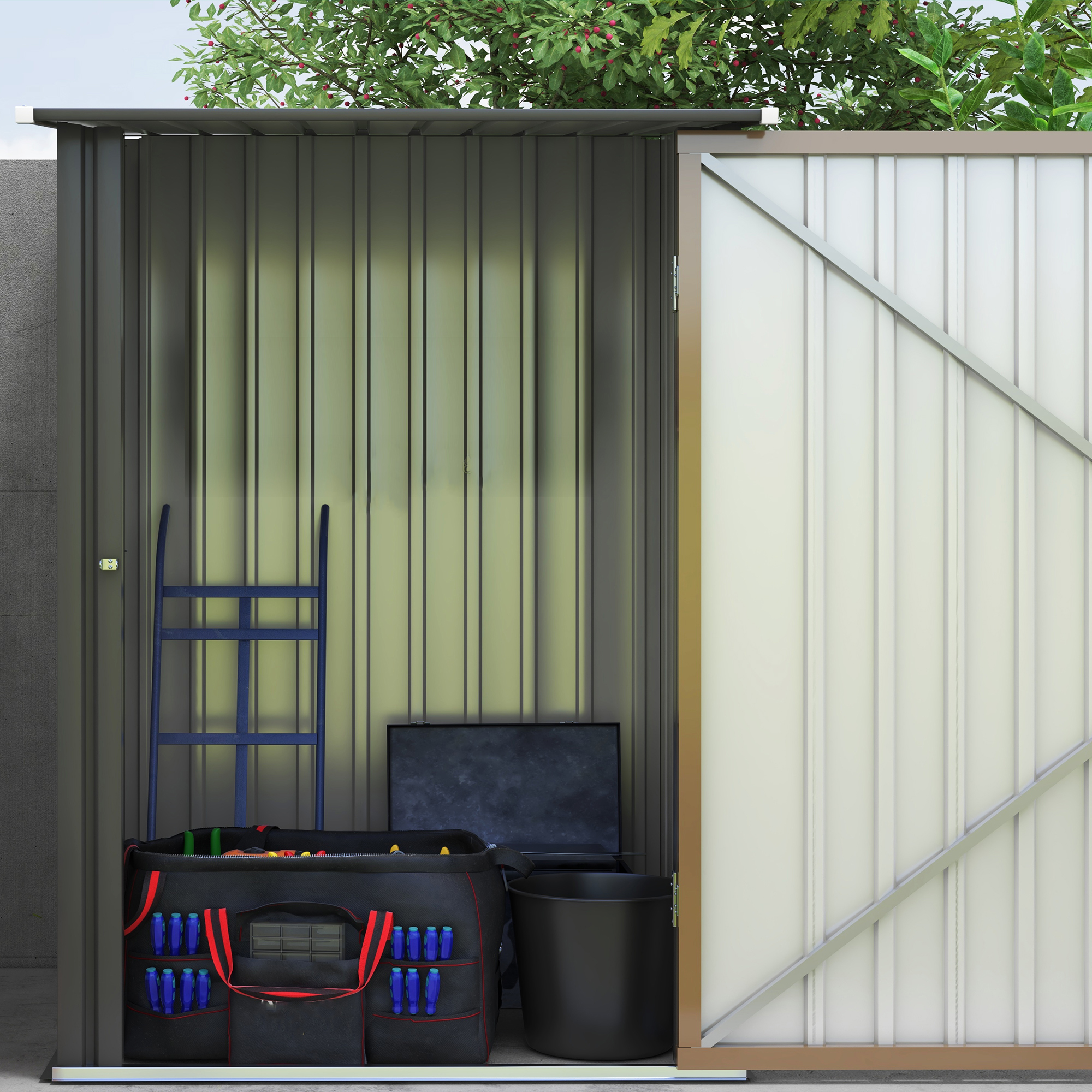 Outsunny tuinhuis van metaal 0.92 m², metalen tuinhuisje voor balkon en terras, bruin