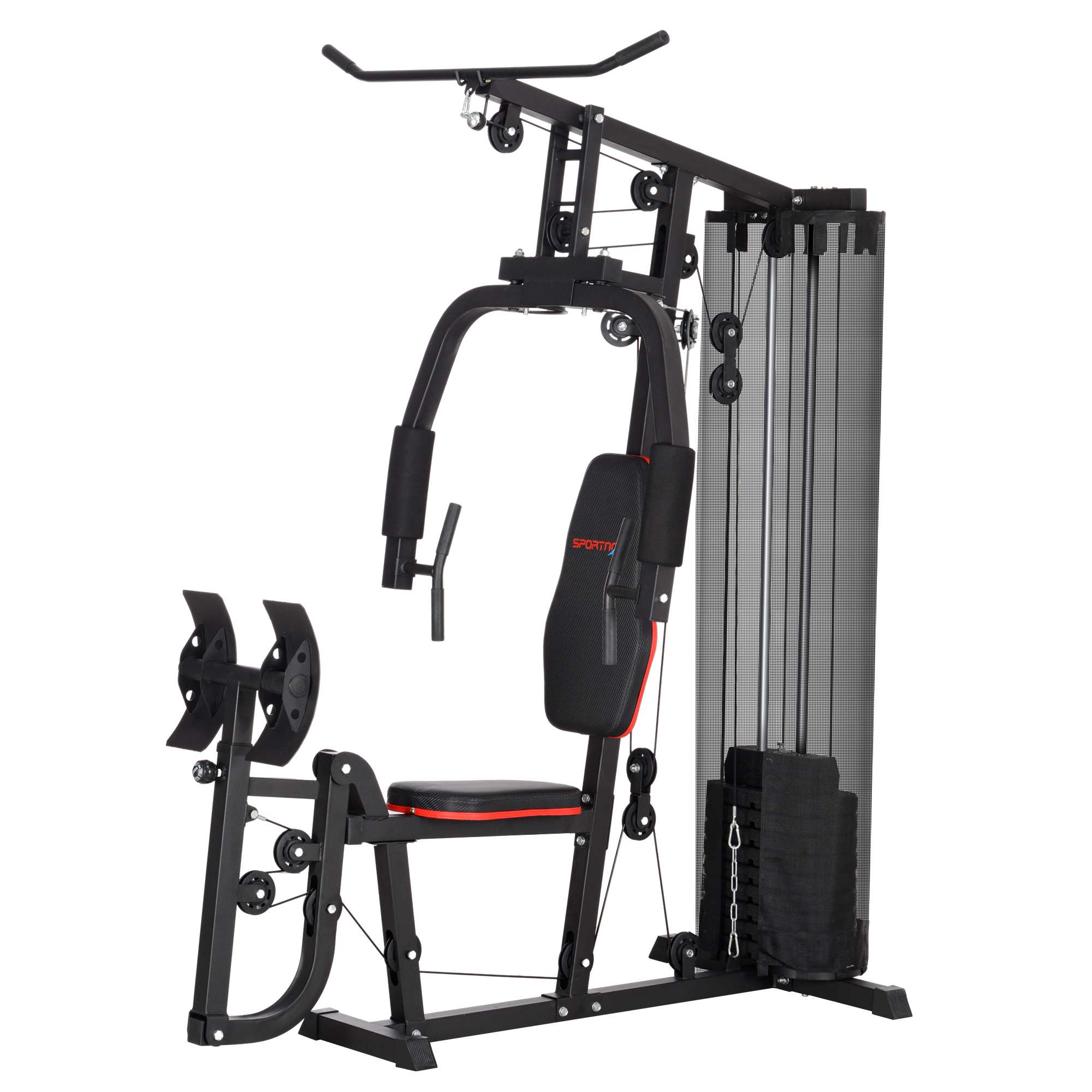 SPORTNOW Thuis Fitnessstation met 45 kg Gewichtsblokken, Lat Pulley, Borststation, Beinpresse voor Veelzijdige Training