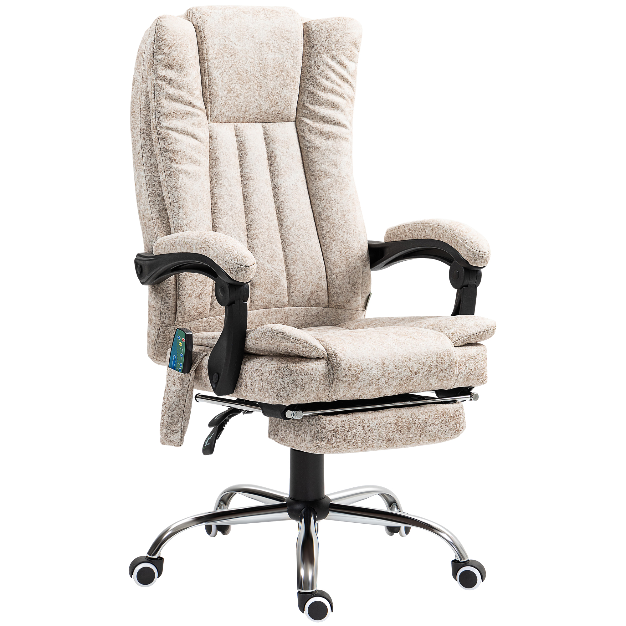 Vinsetto Bureaustoel met Massagefunctie, Ergonomische Schreibtischstoel met Ligfunctie, Verwarmingsfunctie en Zijzak, Crèmewit