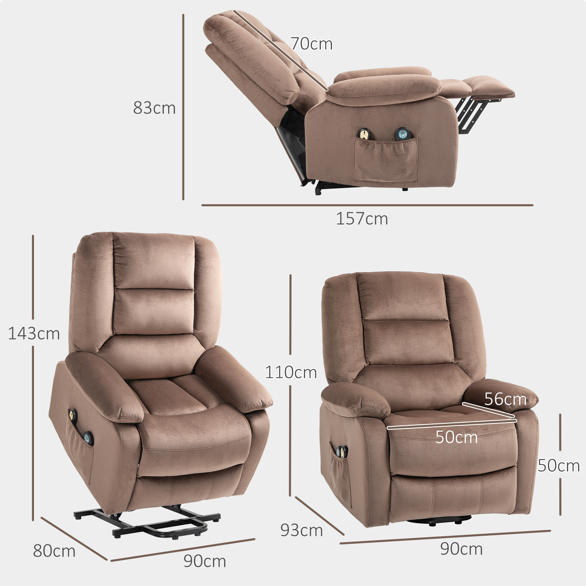 HOMCOM Opstastoel met Massagefunctie, 90x93x110cm, Bruin