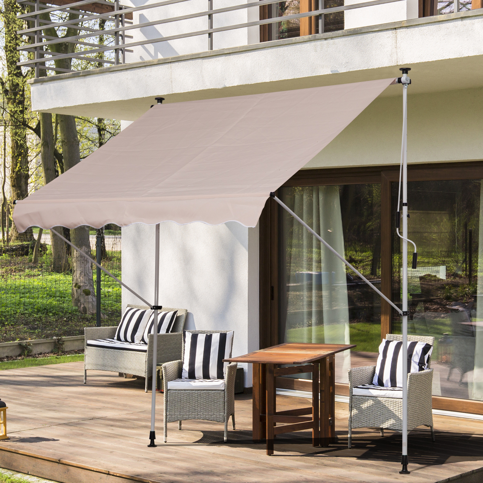 Outsunny Luifel vouwarm knikarmluifel zonwering handslinger balkon aluminium 2 x 1,5 m beige